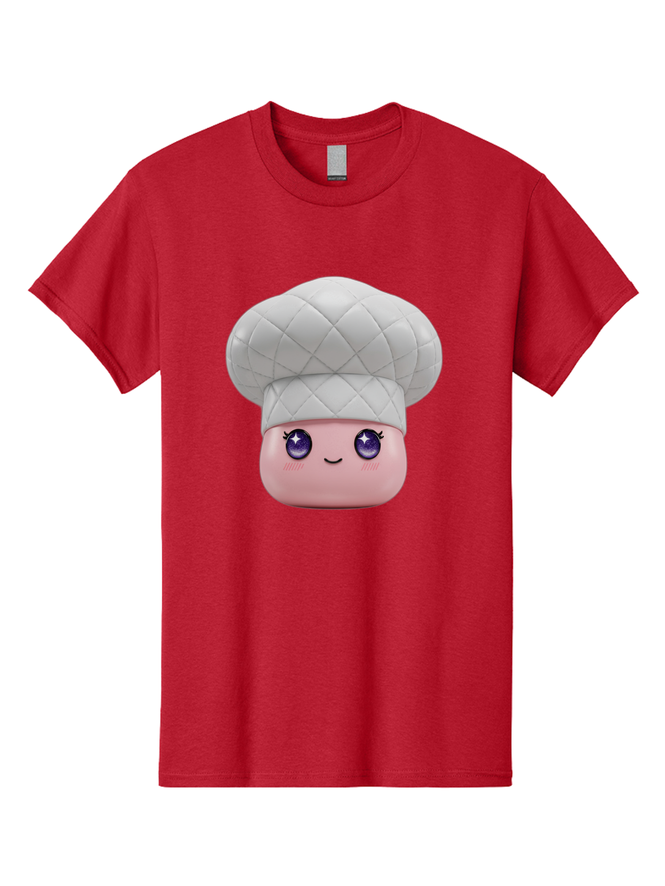 Chef-Hat-Face-1 Men'S Graphic Tee, 100% Cotton, Comfortable Casual Summer Wear, Machine Washable, Pink Face, Chef Hat, Cartoon Style, Purple Eyes, Eyelashes, Smiling Face, Cute Character, Cooking Theme, Culinary Art, Adorable Design, Bac831