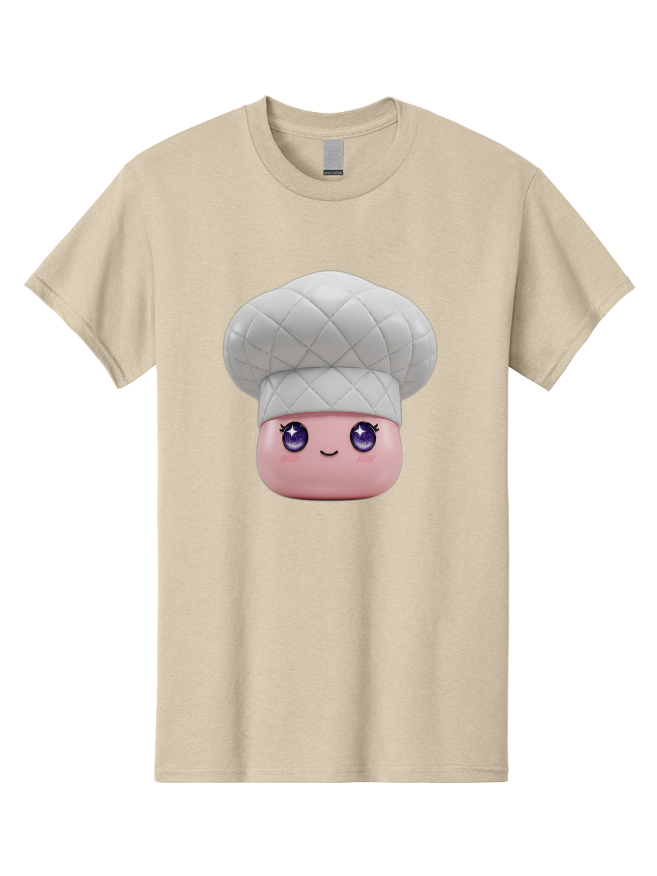 Chef-Hat-Face-1 Men'S Graphic Tee, 100% Cotton, Comfortable Casual Summer Wear, Machine Washable, Pink Face, Chef Hat, Cartoon Style, Purple Eyes, Eyelashes, Smiling Face, Cute Character, Cooking Theme, Culinary Art, Adorable Design, Bac831