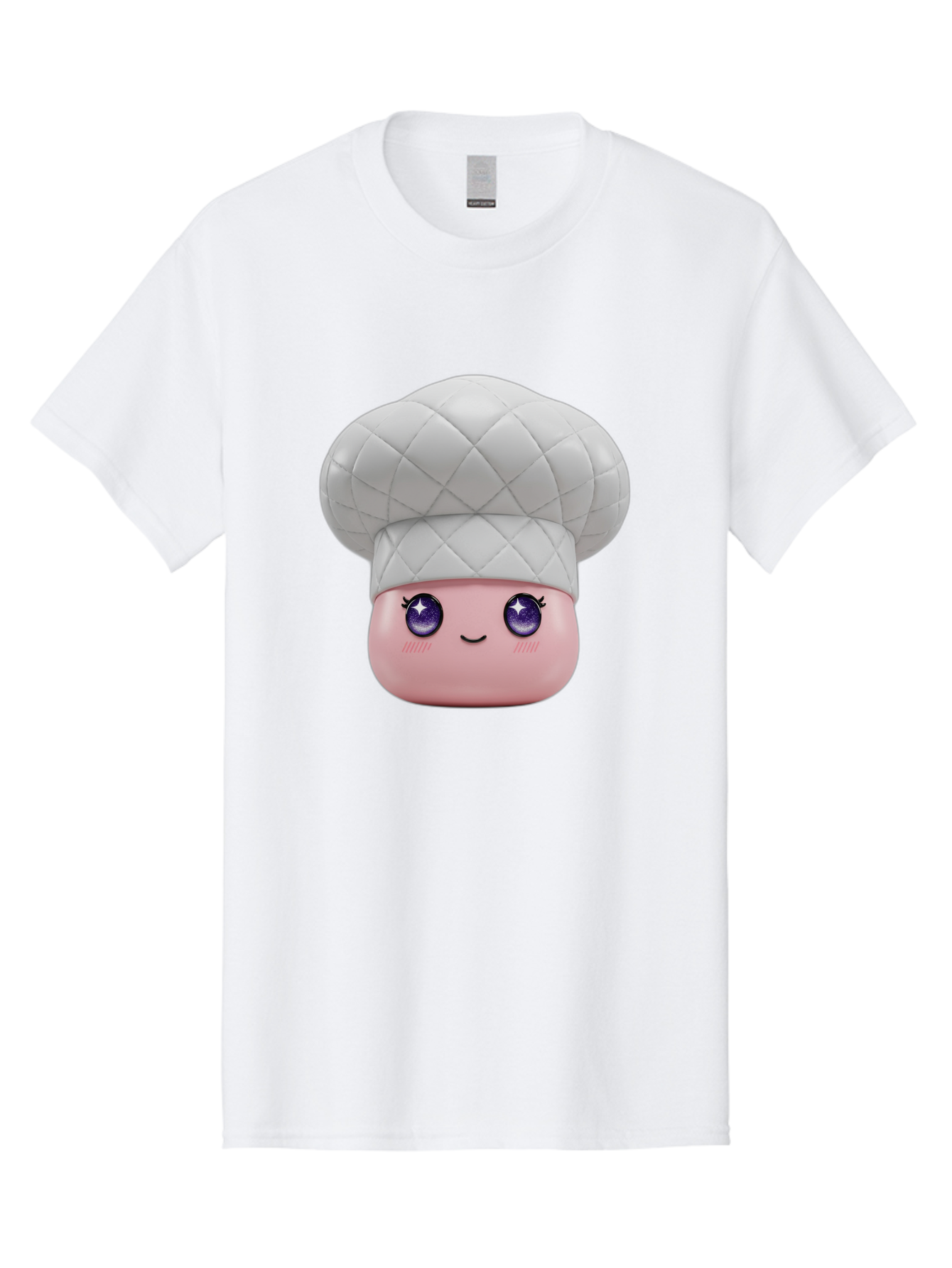 Chef-Hat-Face-1 Men'S Graphic Tee, 100% Cotton, Comfortable Casual Summer Wear, Machine Washable, Pink Face, Chef Hat, Cartoon Style, Purple Eyes, Eyelashes, Smiling Face, Cute Character, Cooking Theme, Culinary Art, Adorable Design, Bac831