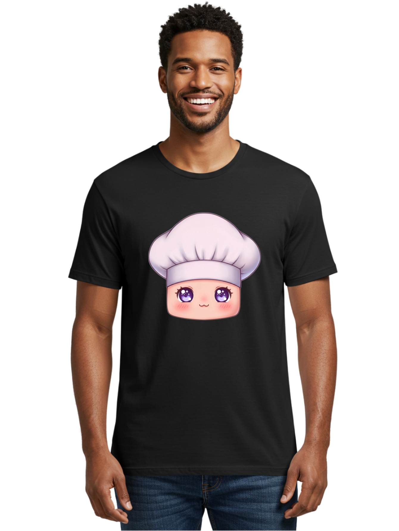 Chef-Hat-Face Men'S Graphic Tee, 100% Cotton, Comfortable Casual Summer Wear, Machine Washable, Cartoon Chef, Cute Face, Purple Eyes, Chef Hat, Cooking, Kawaii, Chef Character, Adorable, Kitchen, Culinary Bac832
