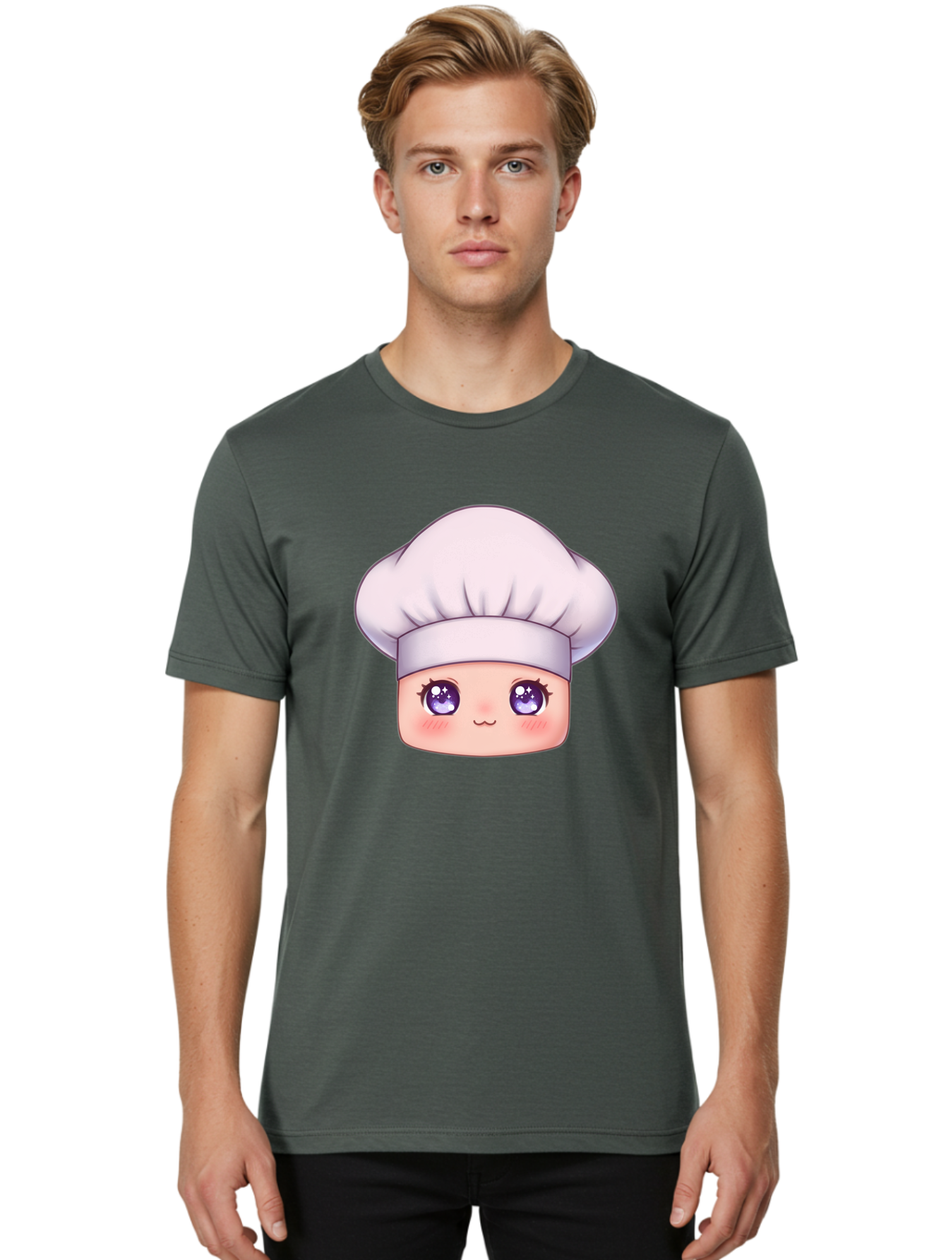 Chef-Hat-Face Men'S Graphic Tee, 100% Cotton, Comfortable Casual Summer Wear, Machine Washable, Cartoon Chef, Cute Face, Purple Eyes, Chef Hat, Cooking, Kawaii, Chef Character, Adorable, Kitchen, Culinary Bac832