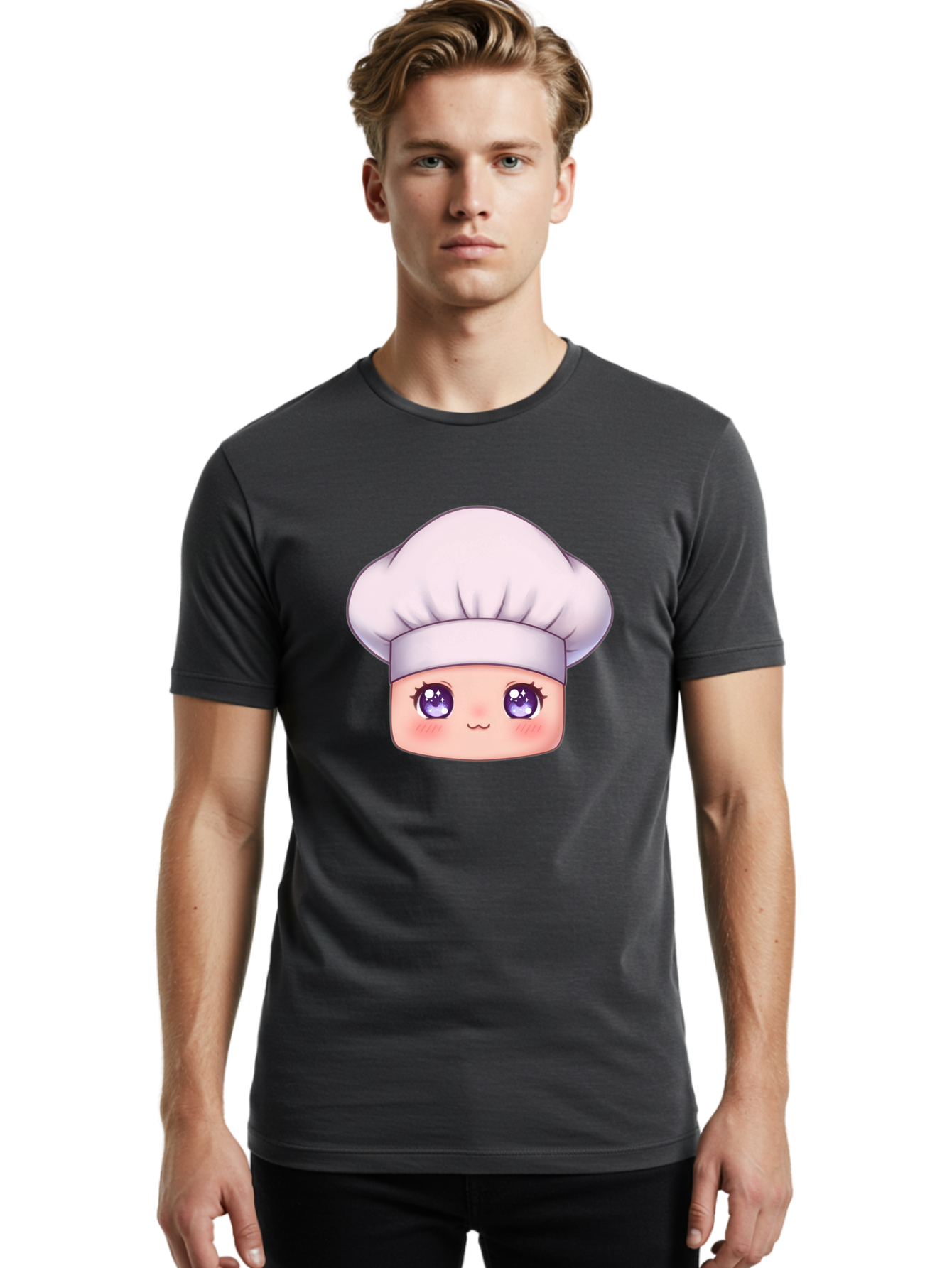 Chef-Hat-Face Men'S Graphic Tee, 100% Cotton, Comfortable Casual Summer Wear, Machine Washable, Cartoon Chef, Cute Face, Purple Eyes, Chef Hat, Cooking, Kawaii, Chef Character, Adorable, Kitchen, Culinary Bac832