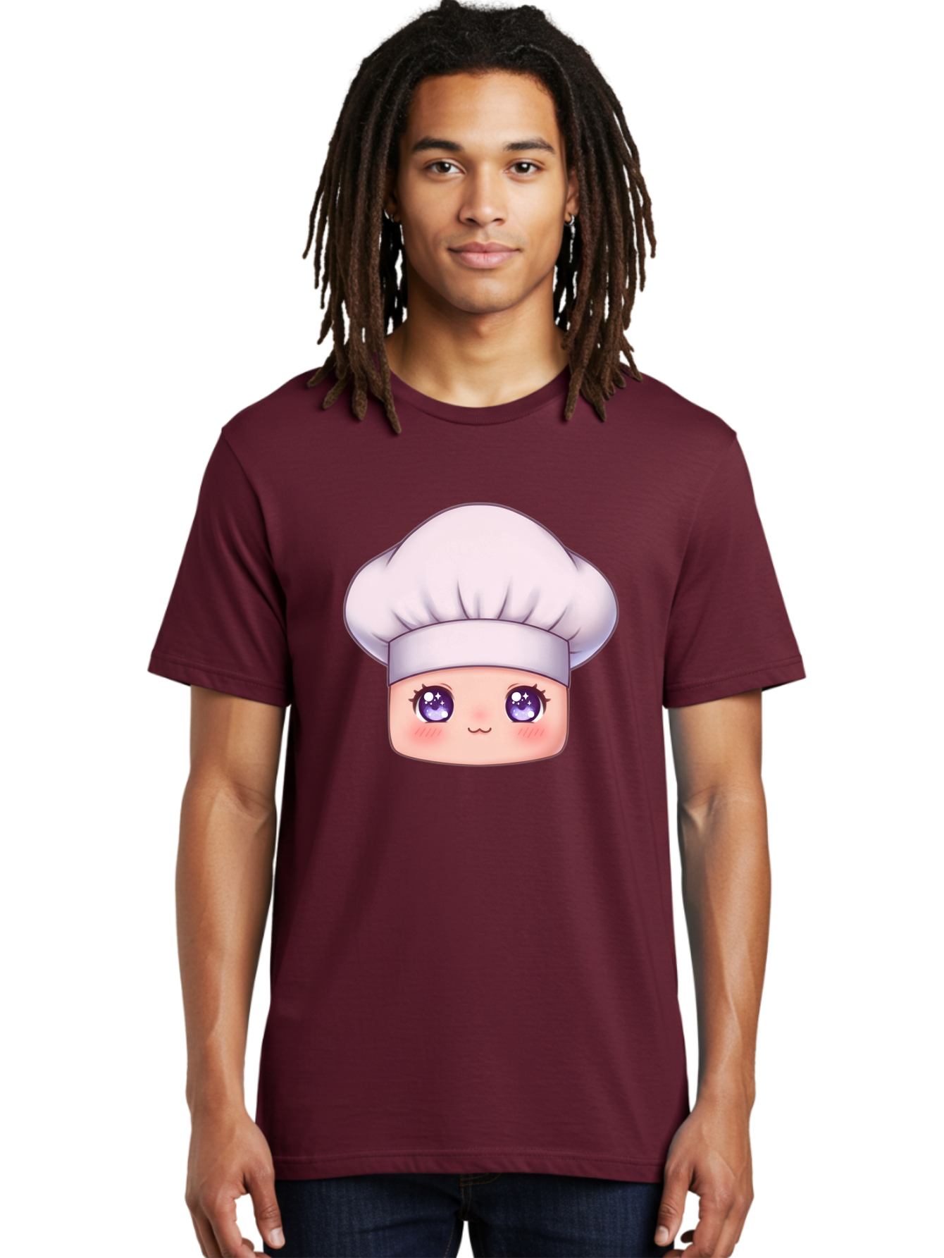 Chef-Hat-Face Men'S Graphic Tee, 100% Cotton, Comfortable Casual Summer Wear, Machine Washable, Cartoon Chef, Cute Face, Purple Eyes, Chef Hat, Cooking, Kawaii, Chef Character, Adorable, Kitchen, Culinary Bac832