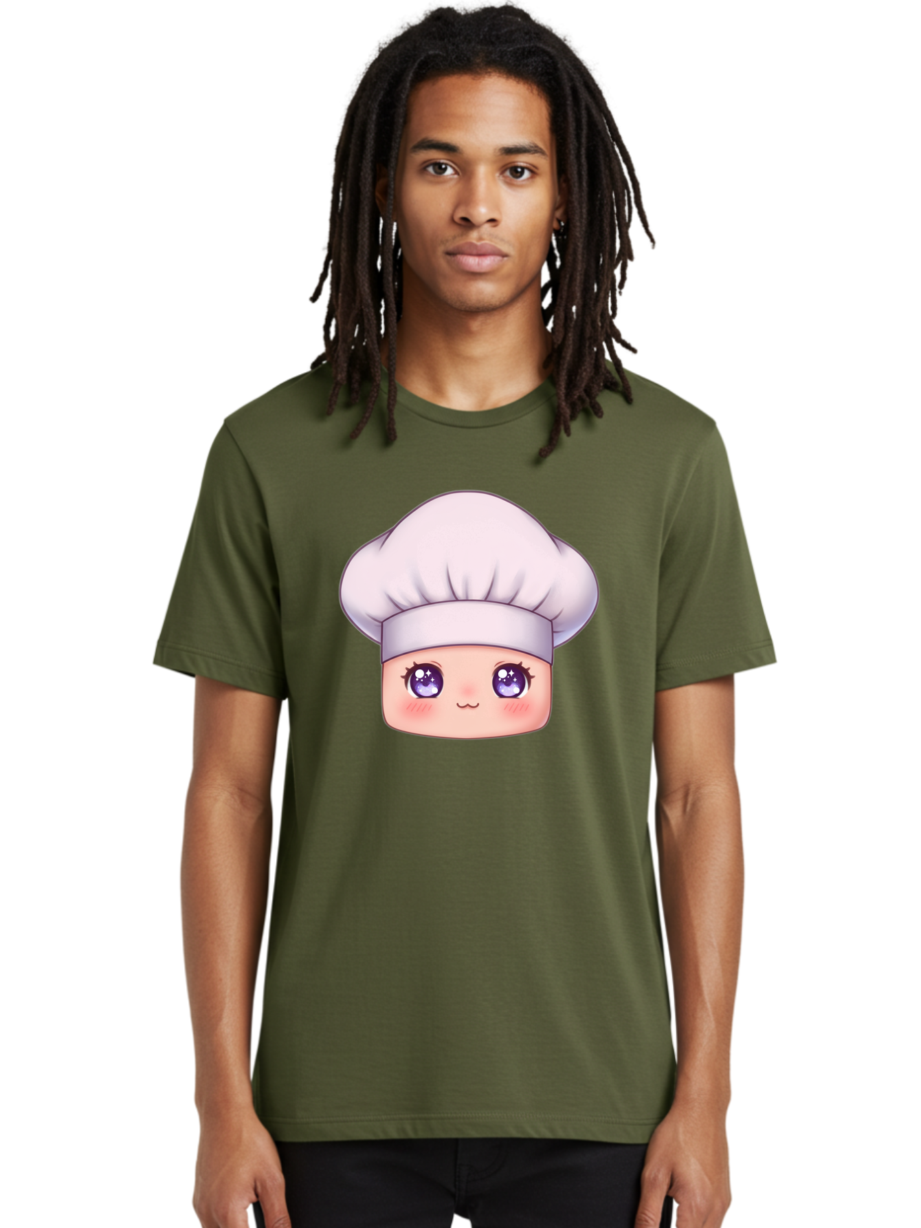 Chef-Hat-Face Men'S Graphic Tee, 100% Cotton, Comfortable Casual Summer Wear, Machine Washable, Cartoon Chef, Cute Face, Purple Eyes, Chef Hat, Cooking, Kawaii, Chef Character, Adorable, Kitchen, Culinary Bac832