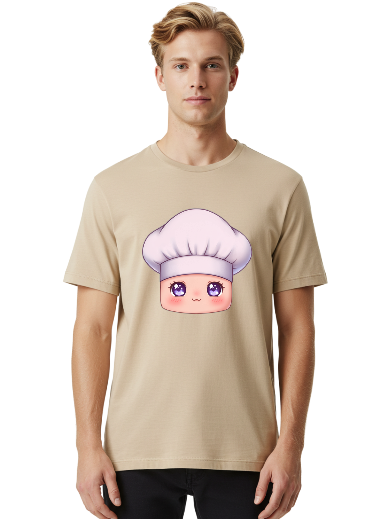 Chef-Hat-Face Men'S Graphic Tee, 100% Cotton, Comfortable Casual Summer Wear, Machine Washable, Cartoon Chef, Cute Face, Purple Eyes, Chef Hat, Cooking, Kawaii, Chef Character, Adorable, Kitchen, Culinary Bac832