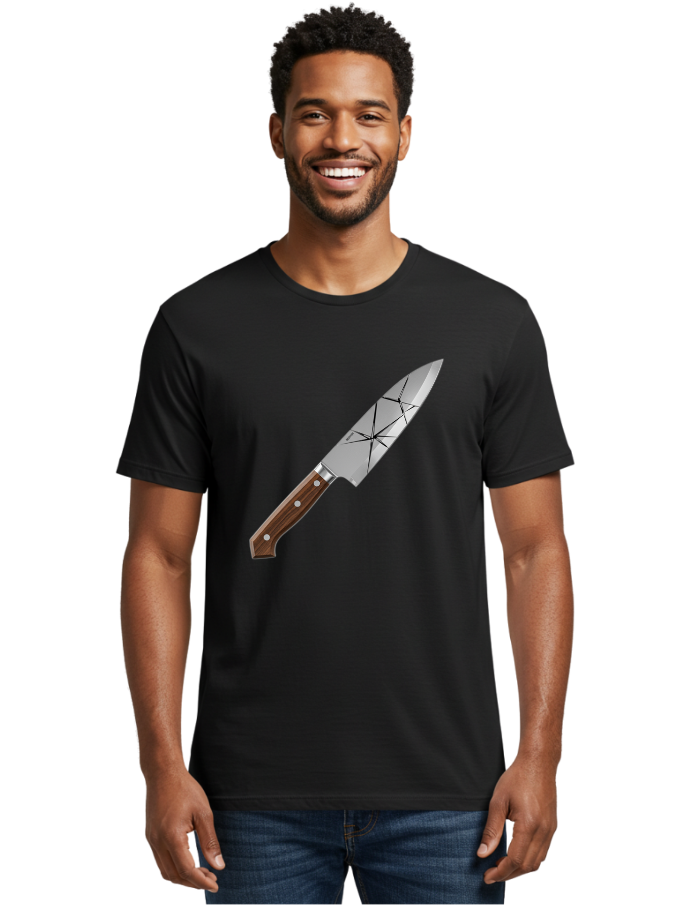 Chef-Knife-1 Men'S Graphic Tee, 100% Cotton, Comfortable Casual Summer Wear, Machine Washable, Sharp Knife, Kitchen Knife, Chef'S Knife, Stainless Steel, Wooden Handle, Silver Rivets, Geometric Pattern, Modern Design, Cutting Tool, Bac834