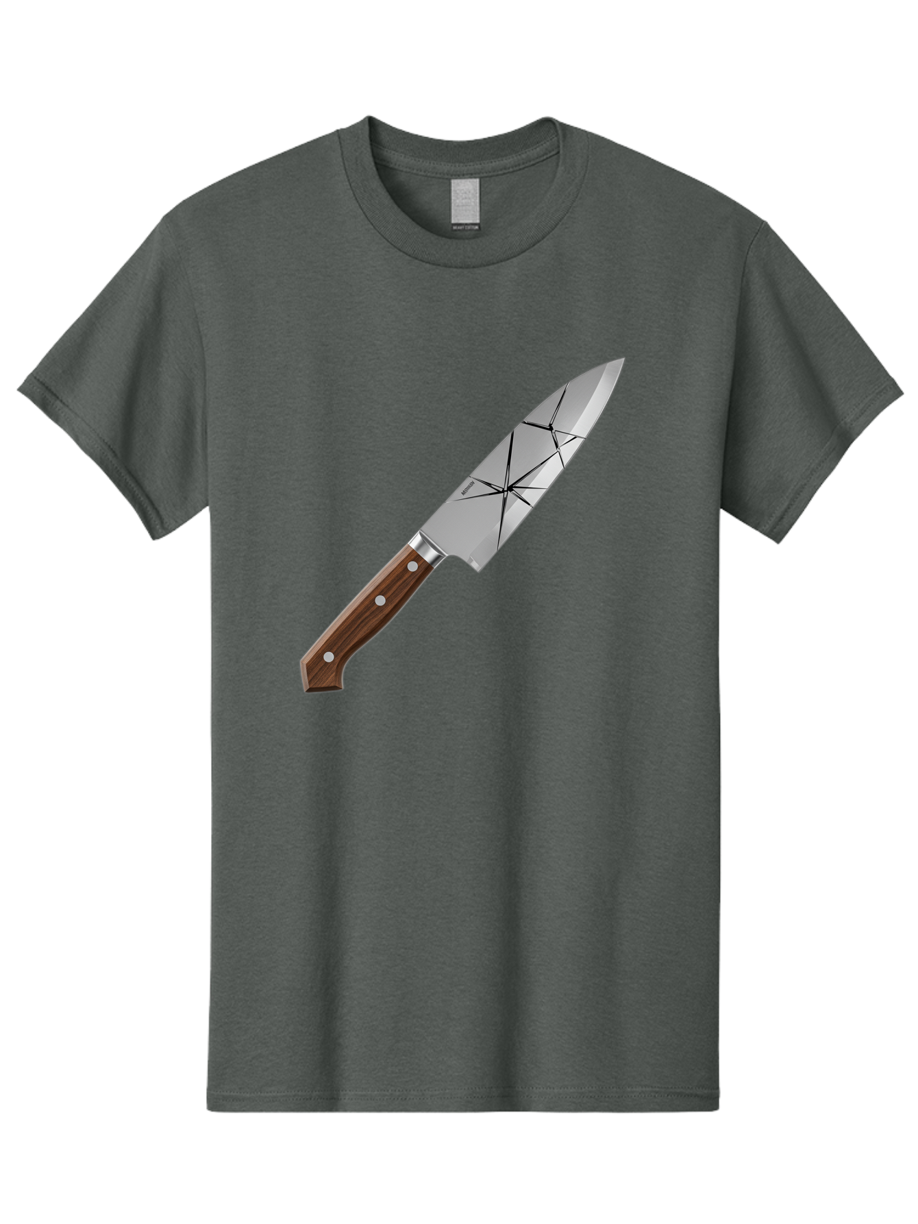 Chef-Knife-1 Men'S Graphic Tee, 100% Cotton, Comfortable Casual Summer Wear, Machine Washable, Sharp Knife, Kitchen Knife, Chef'S Knife, Stainless Steel, Wooden Handle, Silver Rivets, Geometric Pattern, Modern Design, Cutting Tool, Bac834