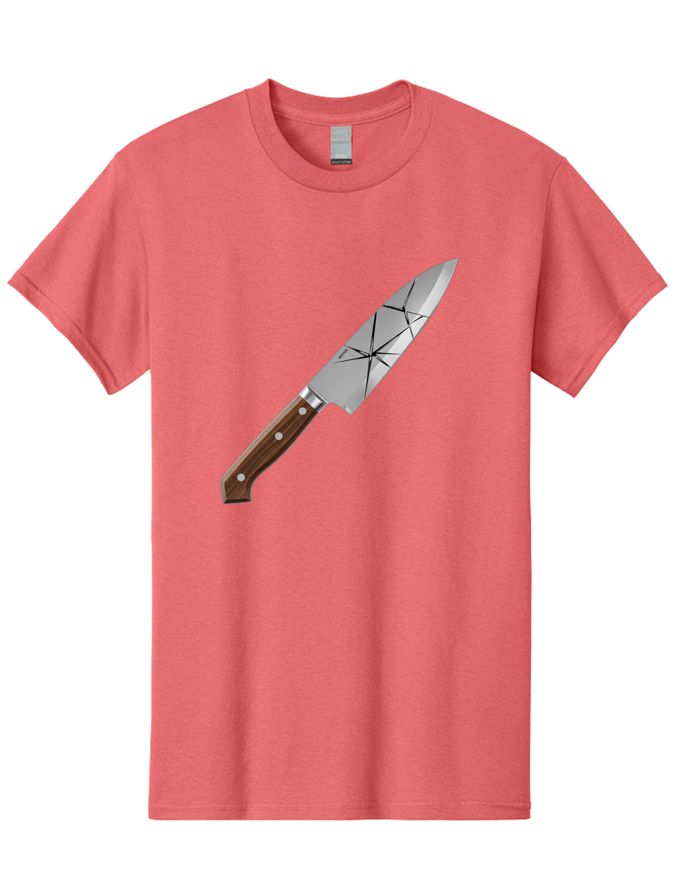 Chef-Knife-1 Men'S Graphic Tee, 100% Cotton, Comfortable Casual Summer Wear, Machine Washable, Sharp Knife, Kitchen Knife, Chef'S Knife, Stainless Steel, Wooden Handle, Silver Rivets, Geometric Pattern, Modern Design, Cutting Tool, Bac834