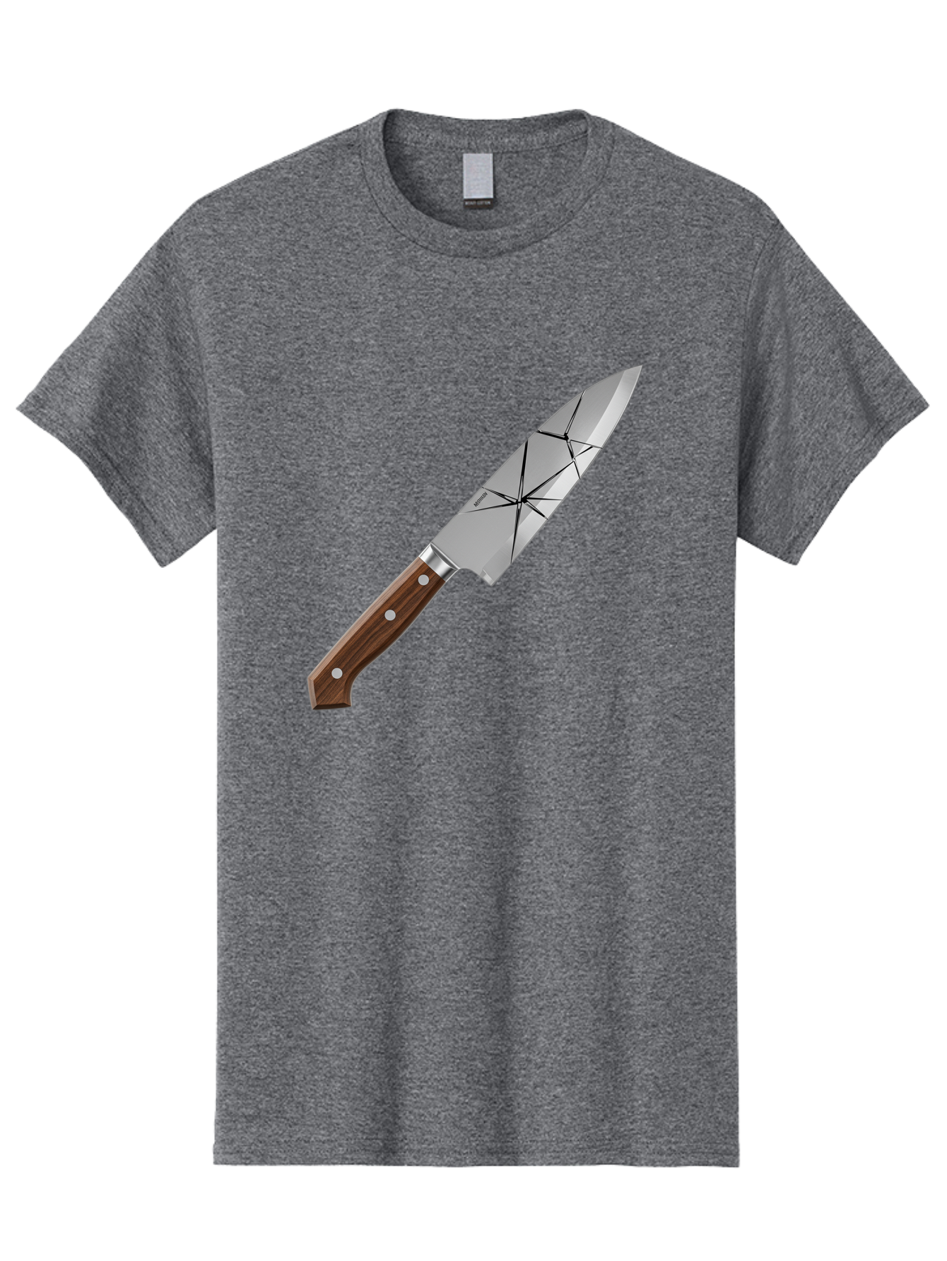 Chef-Knife-1 Men'S Graphic Tee, 100% Cotton, Comfortable Casual Summer Wear, Machine Washable, Sharp Knife, Kitchen Knife, Chef'S Knife, Stainless Steel, Wooden Handle, Silver Rivets, Geometric Pattern, Modern Design, Cutting Tool, Bac834