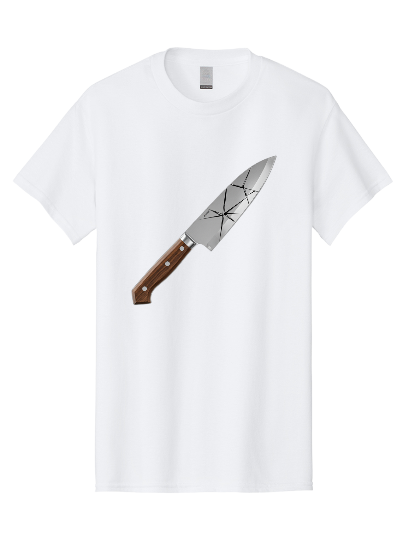 Chef-Knife-1 Men'S Graphic Tee, 100% Cotton, Comfortable Casual Summer Wear, Machine Washable, Sharp Knife, Kitchen Knife, Chef'S Knife, Stainless Steel, Wooden Handle, Silver Rivets, Geometric Pattern, Modern Design, Cutting Tool, Bac834