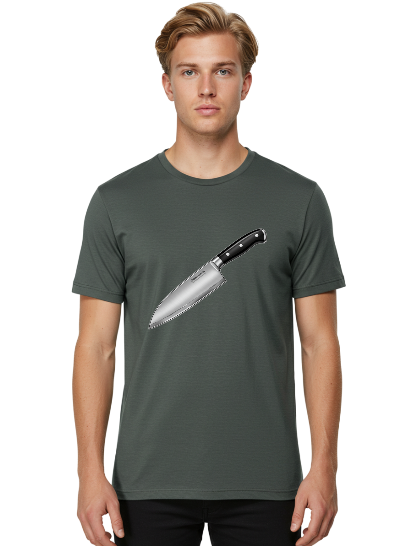 Chef-Knife Men'S Graphic Tee, 100% Cotton, Comfortable Casual Summer Wear, Machine Washable, High-Quality Kitchen Knife, Sharp Blade, Stainless Steel, Chef'S Knife, Cooking Essentials, Kitchen Utensils, Culinary Tools, Precise Cutting, Bac835