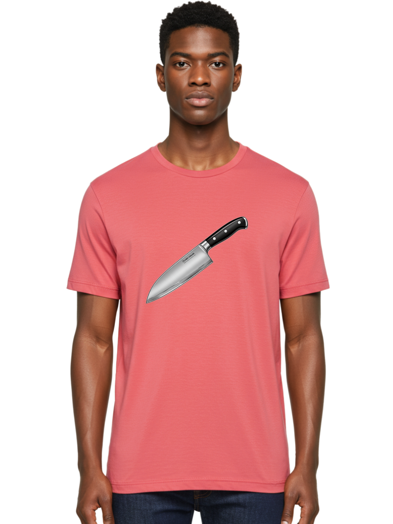 Chef-Knife Men'S Graphic Tee, 100% Cotton, Comfortable Casual Summer Wear, Machine Washable, High-Quality Kitchen Knife, Sharp Blade, Stainless Steel, Chef'S Knife, Cooking Essentials, Kitchen Utensils, Culinary Tools, Precise Cutting, Bac835