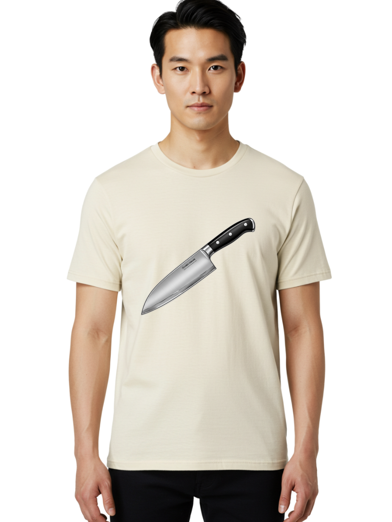 Chef-Knife Men'S Graphic Tee, 100% Cotton, Comfortable Casual Summer Wear, Machine Washable, High-Quality Kitchen Knife, Sharp Blade, Stainless Steel, Chef'S Knife, Cooking Essentials, Kitchen Utensils, Culinary Tools, Precise Cutting, Bac835