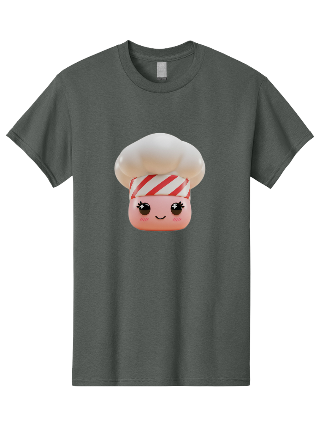 Chef-Marshmallow Men'S Graphic Tee, 100% Cotton, Comfortable Casual Summer Wear, Machine Washable, Candy Character, Chef Illustration, Pastel Pink Face, Red And White Striped Hat, Whimsical Design, Playful, Bakery Goods, Sweet Treats, Kawaii Bac836