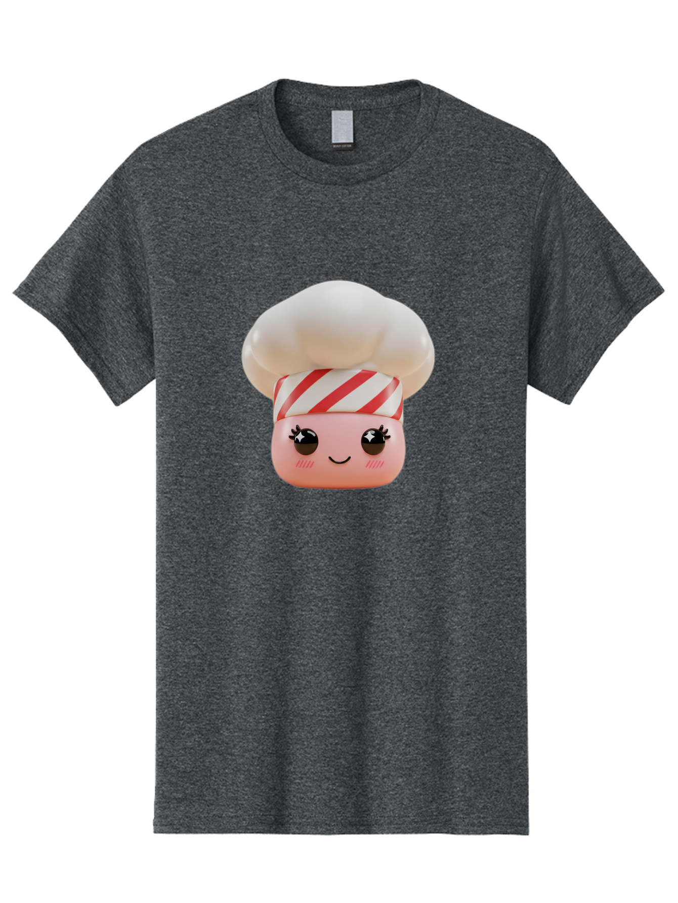 Chef-Marshmallow Men'S Graphic Tee, 100% Cotton, Comfortable Casual Summer Wear, Machine Washable, Candy Character, Chef Illustration, Pastel Pink Face, Red And White Striped Hat, Whimsical Design, Playful, Bakery Goods, Sweet Treats, Kawaii Bac836