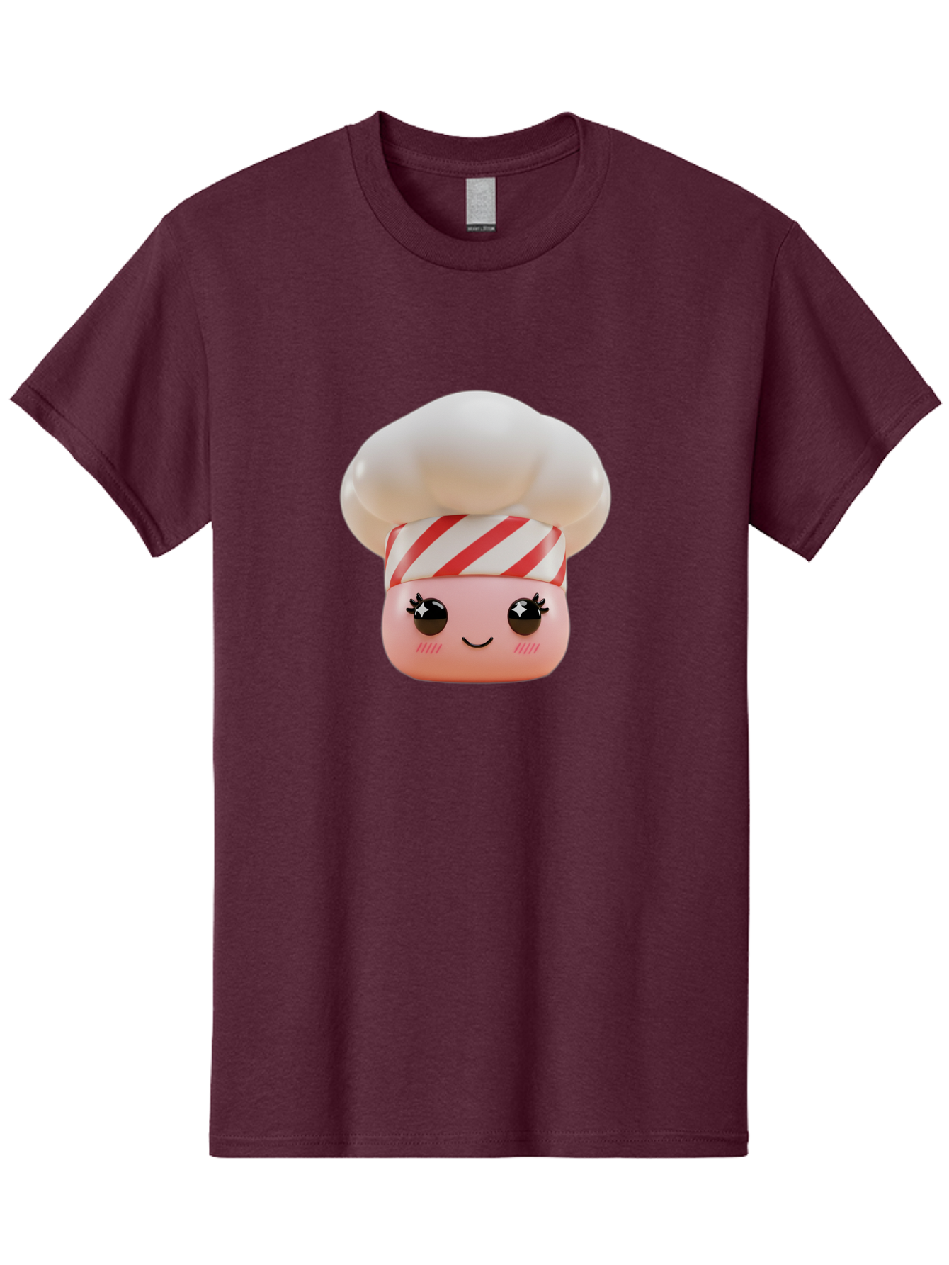 Chef-Marshmallow Men'S Graphic Tee, 100% Cotton, Comfortable Casual Summer Wear, Machine Washable, Candy Character, Chef Illustration, Pastel Pink Face, Red And White Striped Hat, Whimsical Design, Playful, Bakery Goods, Sweet Treats, Kawaii Bac836