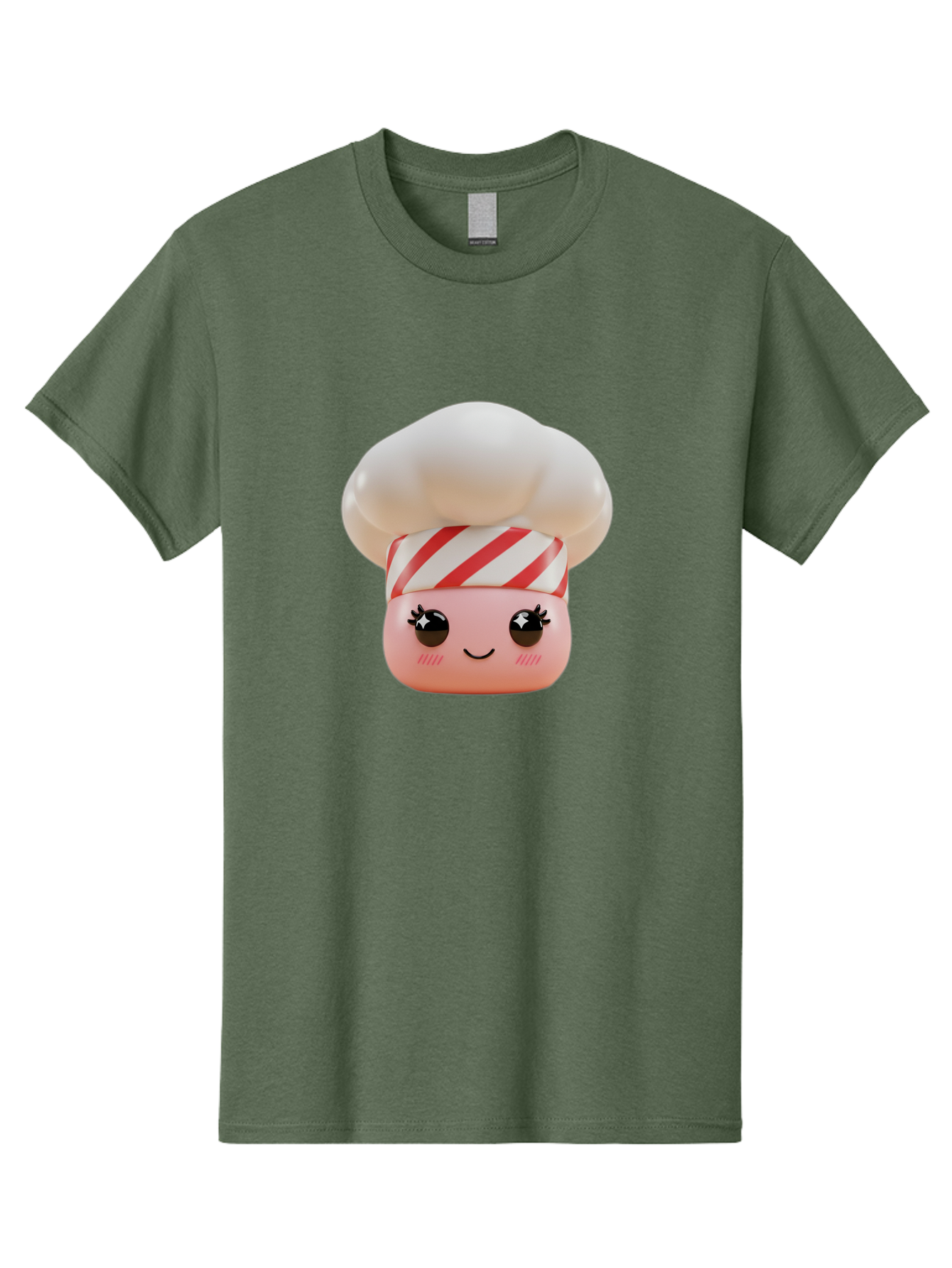 Chef-Marshmallow Men'S Graphic Tee, 100% Cotton, Comfortable Casual Summer Wear, Machine Washable, Candy Character, Chef Illustration, Pastel Pink Face, Red And White Striped Hat, Whimsical Design, Playful, Bakery Goods, Sweet Treats, Kawaii Bac836