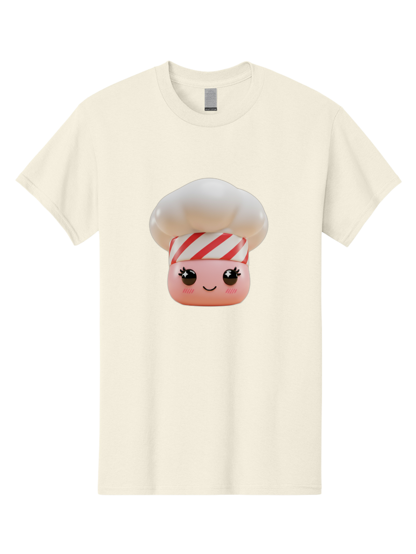 Chef-Marshmallow Men'S Graphic Tee, 100% Cotton, Comfortable Casual Summer Wear, Machine Washable, Candy Character, Chef Illustration, Pastel Pink Face, Red And White Striped Hat, Whimsical Design, Playful, Bakery Goods, Sweet Treats, Kawaii Bac836