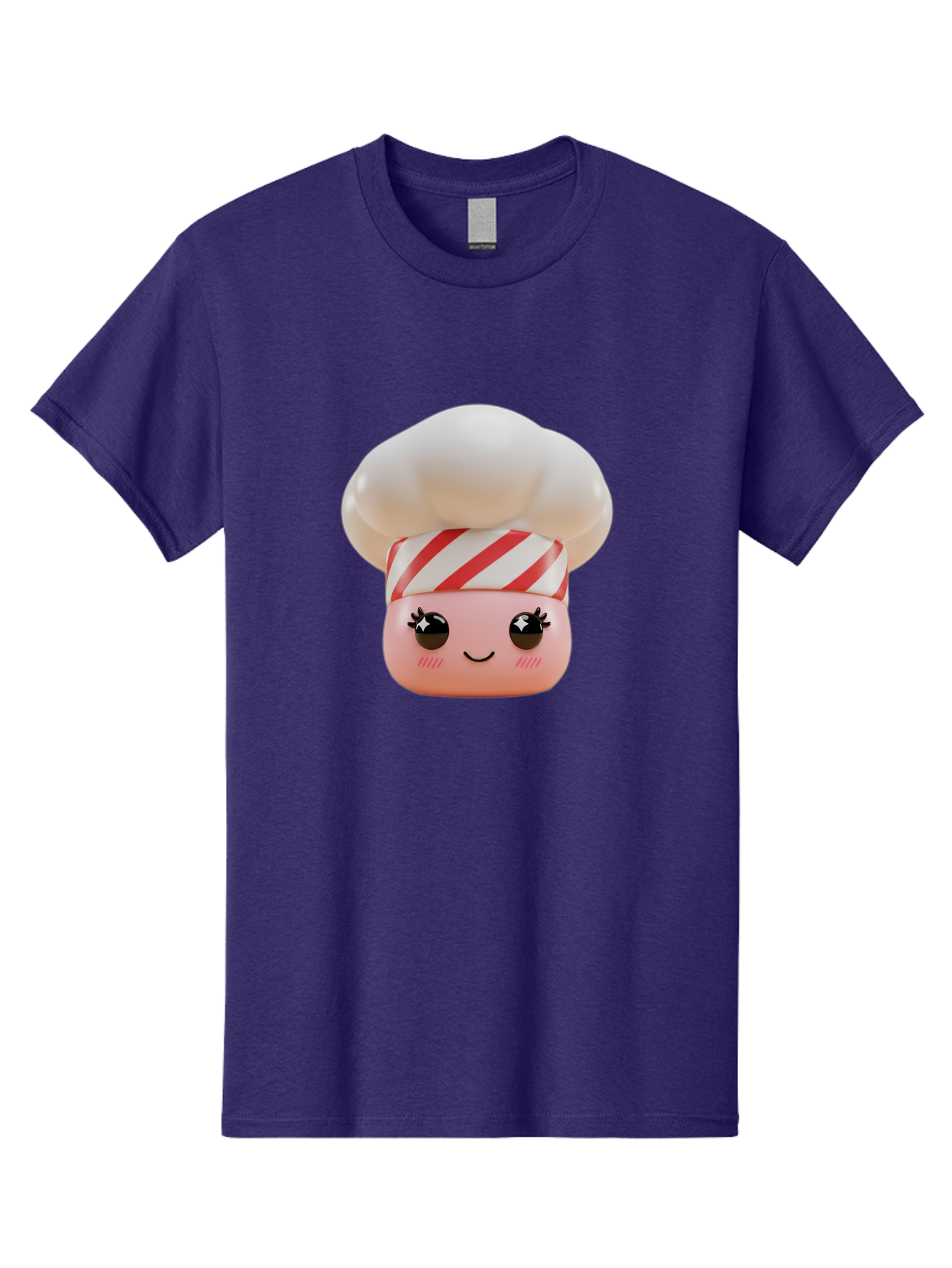 Chef-Marshmallow Men'S Graphic Tee, 100% Cotton, Comfortable Casual Summer Wear, Machine Washable, Candy Character, Chef Illustration, Pastel Pink Face, Red And White Striped Hat, Whimsical Design, Playful, Bakery Goods, Sweet Treats, Kawaii Bac836