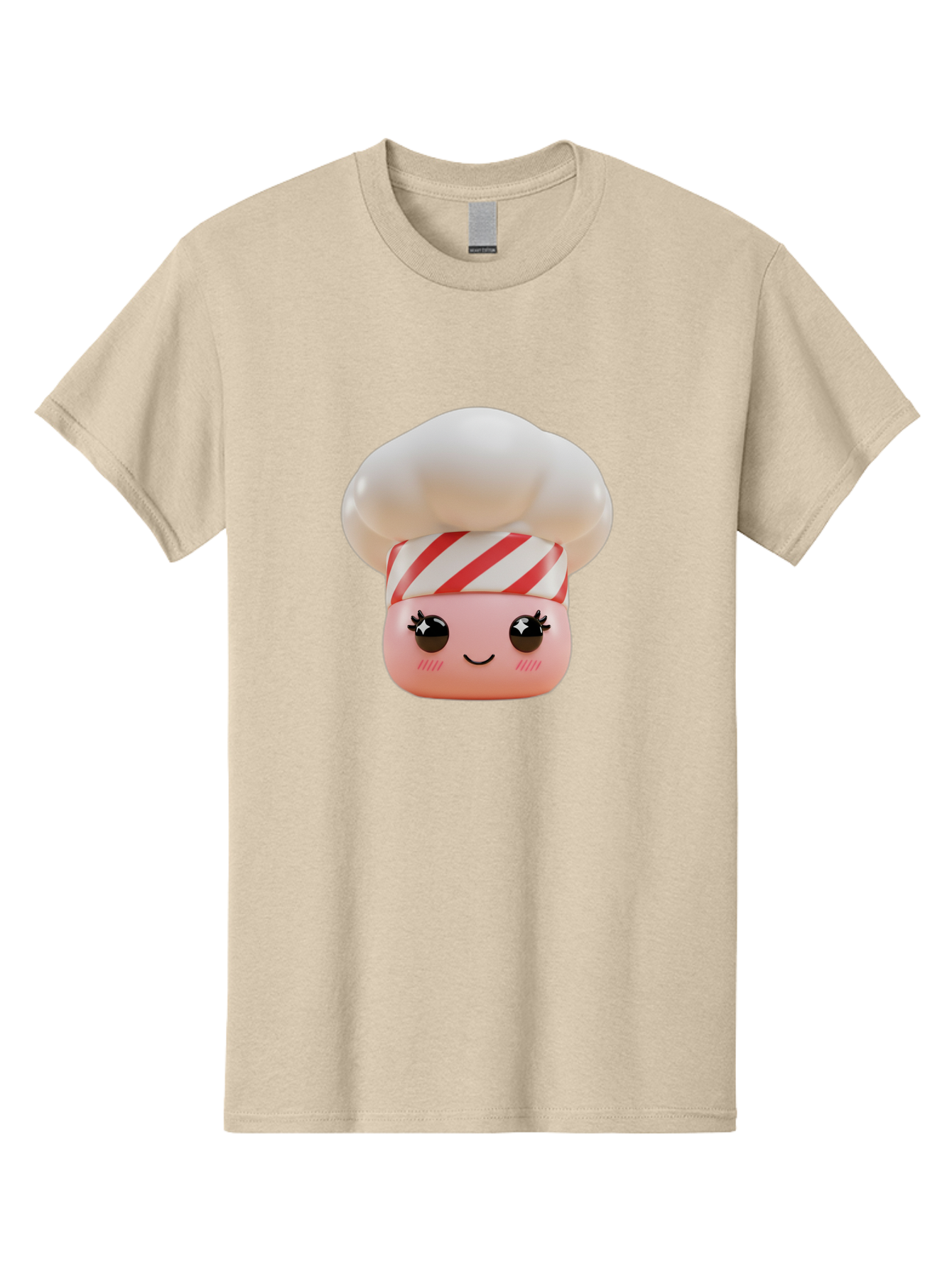 Chef-Marshmallow Men'S Graphic Tee, 100% Cotton, Comfortable Casual Summer Wear, Machine Washable, Candy Character, Chef Illustration, Pastel Pink Face, Red And White Striped Hat, Whimsical Design, Playful, Bakery Goods, Sweet Treats, Kawaii Bac836