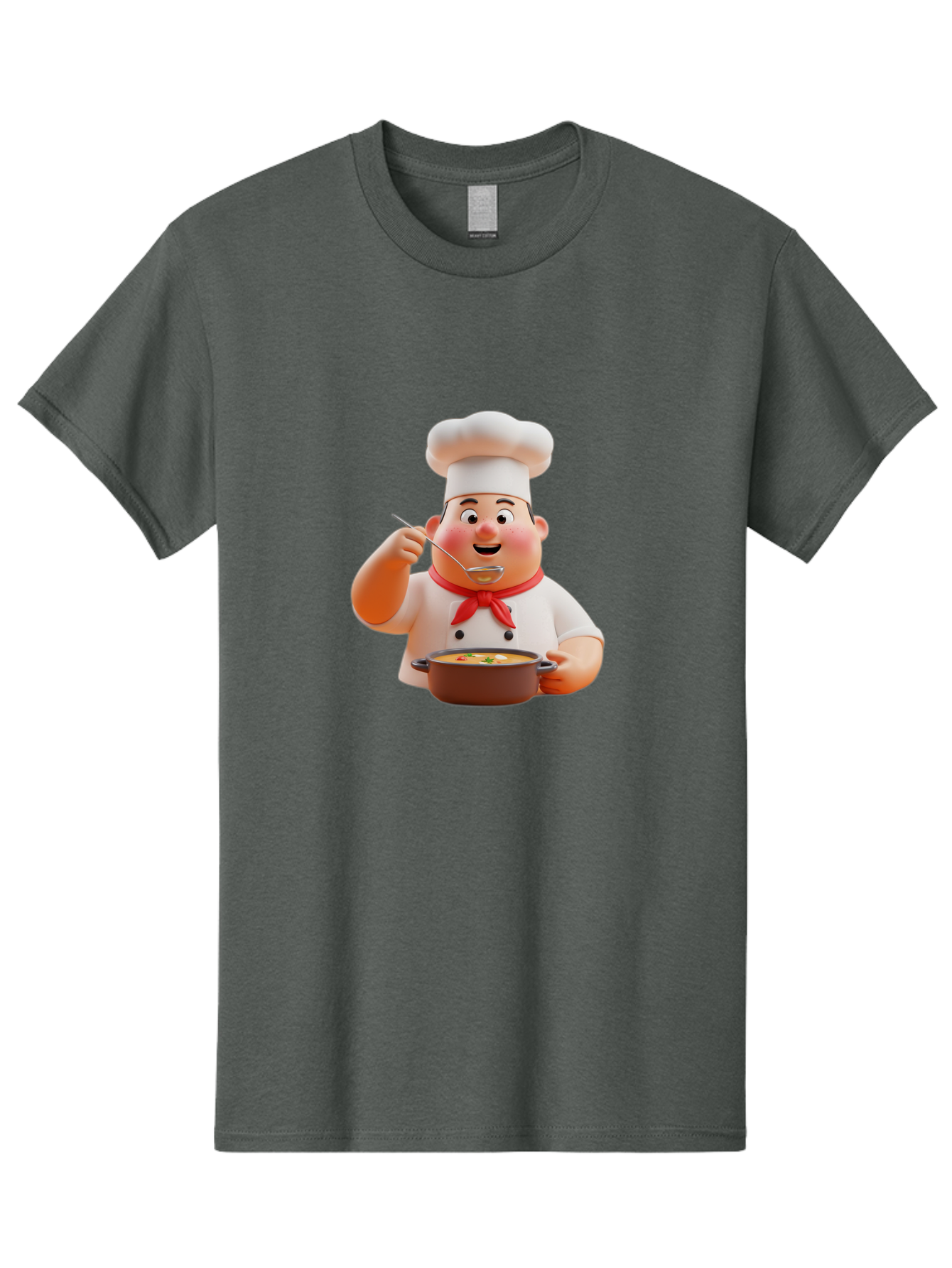 Chef-Tasting-Soup Men'S Graphic Tee, 100% Cotton, Comfortable Casual Summer Wear, Machine Washable, Chef Holding Pot, Serving Soup, Culinary Art, Chef Hat, Red Scarf, Cooking, Delicious Meal, Gourmet Cuisine, Savory Flavors, Food Presentation, Bac839