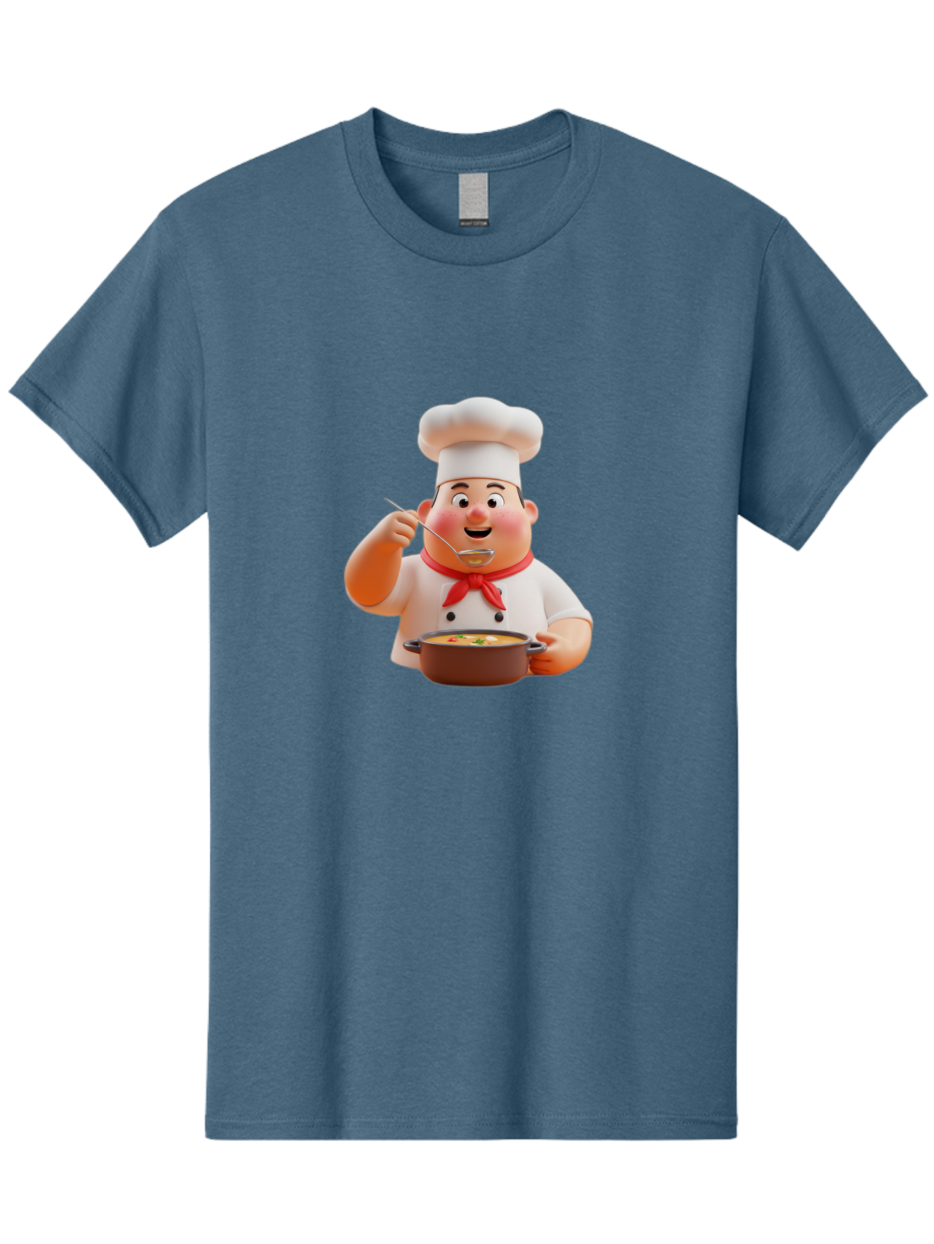 Chef-Tasting-Soup Men'S Graphic Tee, 100% Cotton, Comfortable Casual Summer Wear, Machine Washable, Chef Holding Pot, Serving Soup, Culinary Art, Chef Hat, Red Scarf, Cooking, Delicious Meal, Gourmet Cuisine, Savory Flavors, Food Presentation, Bac839