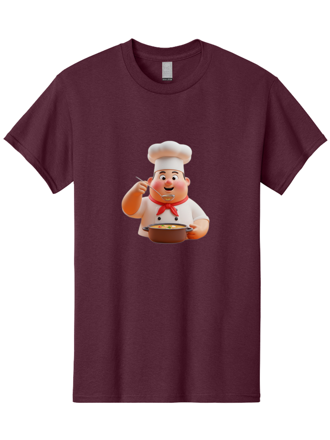 Chef-Tasting-Soup Men'S Graphic Tee, 100% Cotton, Comfortable Casual Summer Wear, Machine Washable, Chef Holding Pot, Serving Soup, Culinary Art, Chef Hat, Red Scarf, Cooking, Delicious Meal, Gourmet Cuisine, Savory Flavors, Food Presentation, Bac839
