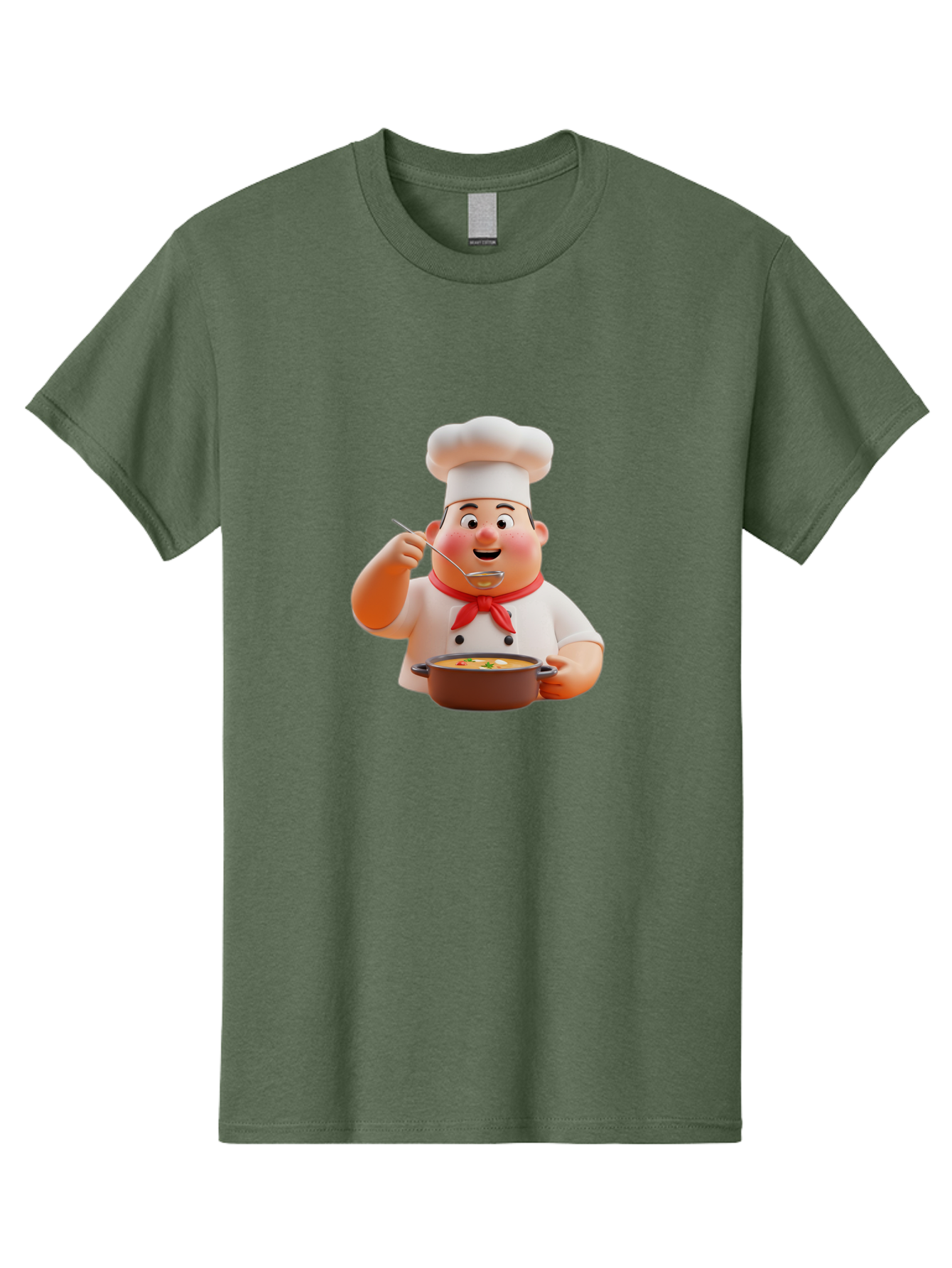 Chef-Tasting-Soup Men'S Graphic Tee, 100% Cotton, Comfortable Casual Summer Wear, Machine Washable, Chef Holding Pot, Serving Soup, Culinary Art, Chef Hat, Red Scarf, Cooking, Delicious Meal, Gourmet Cuisine, Savory Flavors, Food Presentation, Bac839