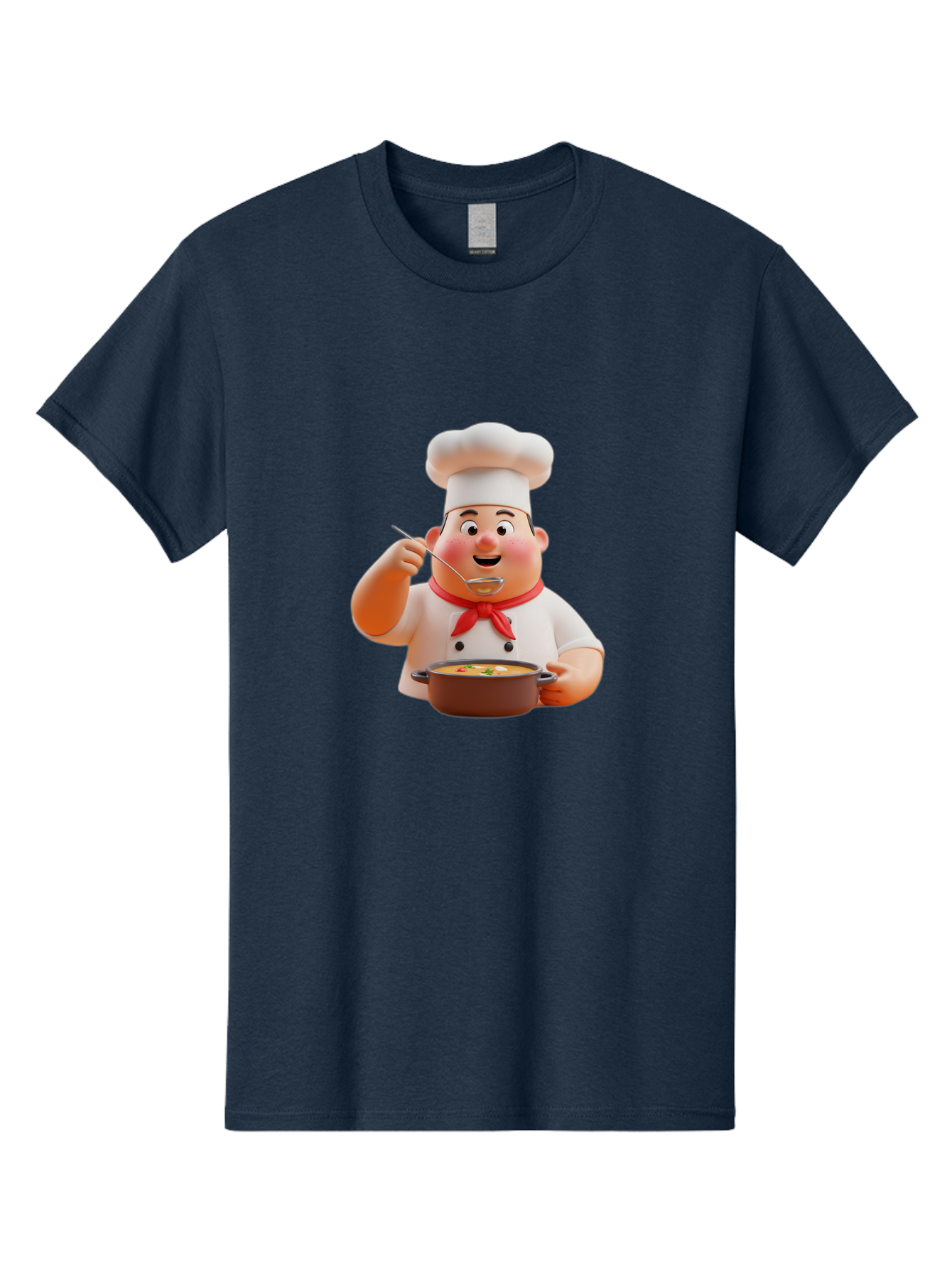 Chef-Tasting-Soup Men'S Graphic Tee, 100% Cotton, Comfortable Casual Summer Wear, Machine Washable, Chef Holding Pot, Serving Soup, Culinary Art, Chef Hat, Red Scarf, Cooking, Delicious Meal, Gourmet Cuisine, Savory Flavors, Food Presentation, Bac839