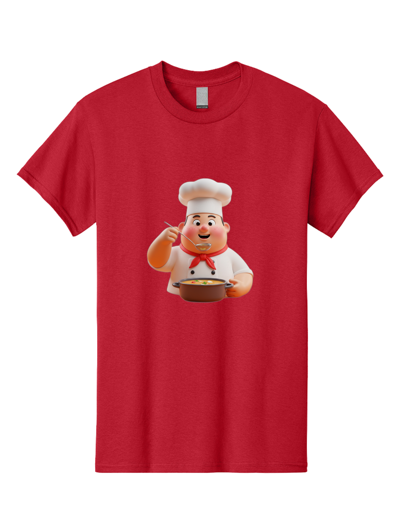 Chef-Tasting-Soup Men'S Graphic Tee, 100% Cotton, Comfortable Casual Summer Wear, Machine Washable, Chef Holding Pot, Serving Soup, Culinary Art, Chef Hat, Red Scarf, Cooking, Delicious Meal, Gourmet Cuisine, Savory Flavors, Food Presentation, Bac839