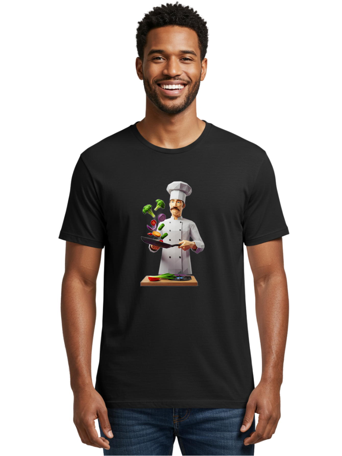 Chef-Tossing-Vegetables Men'S Graphic Tee, 100% Cotton, Comfortable Casual Summer Wear, Machine Washable, Chef Tossing Vegetables, Cooking Skills, Kitchen Magic, Healthy Eating, Food Preparation, Culinary Art, Vegetable Stir-Fry, Bac841