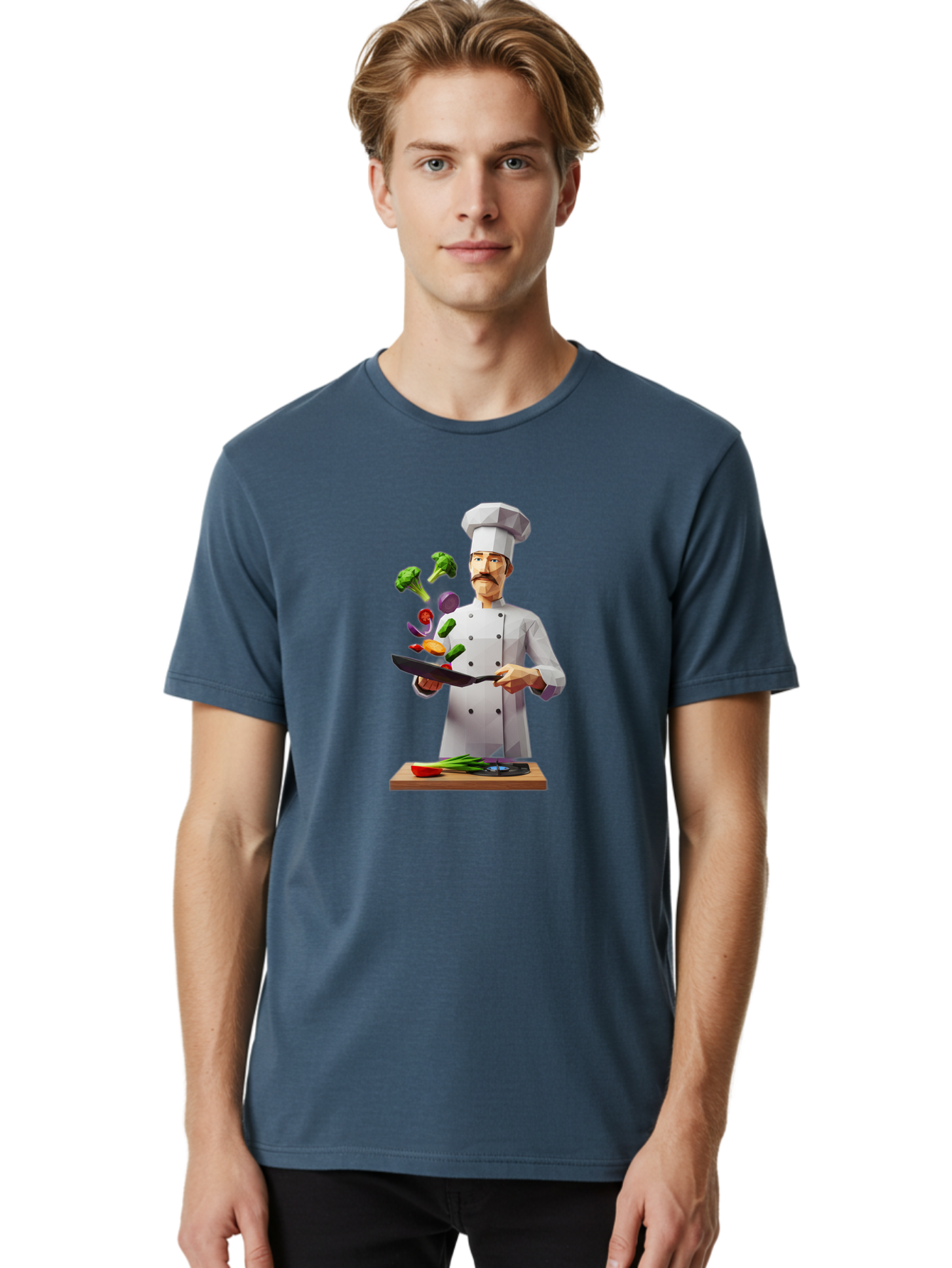 Chef-Tossing-Vegetables Men'S Graphic Tee, 100% Cotton, Comfortable Casual Summer Wear, Machine Washable, Chef Tossing Vegetables, Cooking Skills, Kitchen Magic, Healthy Eating, Food Preparation, Culinary Art, Vegetable Stir-Fry, Bac841
