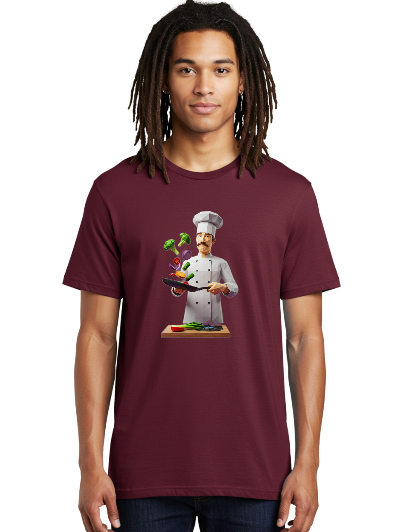 Chef-Tossing-Vegetables Men'S Graphic Tee, 100% Cotton, Comfortable Casual Summer Wear, Machine Washable, Chef Tossing Vegetables, Cooking Skills, Kitchen Magic, Healthy Eating, Food Preparation, Culinary Art, Vegetable Stir-Fry, Bac841