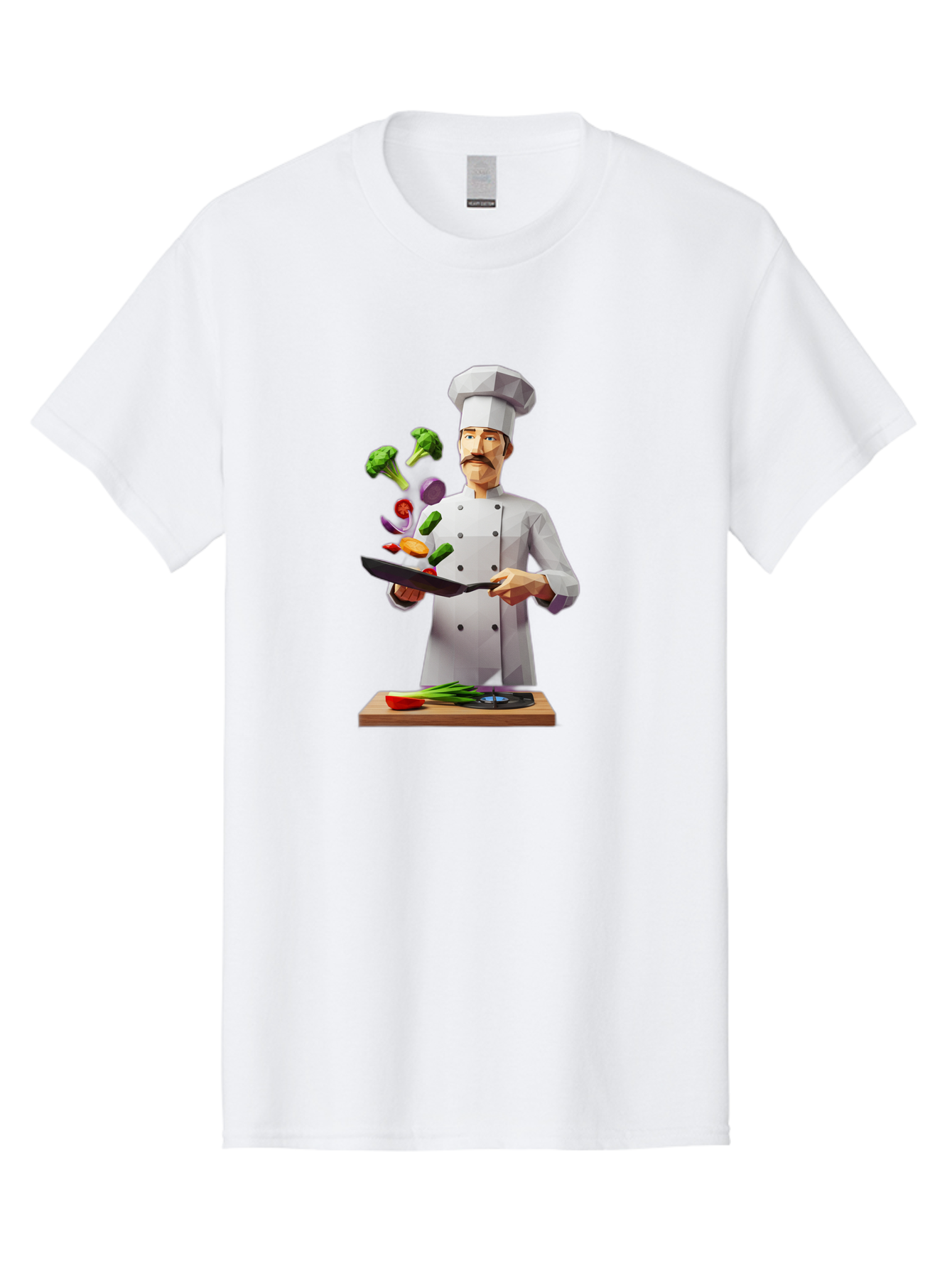 Chef-Tossing-Vegetables Men'S Graphic Tee, 100% Cotton, Comfortable Casual Summer Wear, Machine Washable, Chef Tossing Vegetables, Cooking Skills, Kitchen Magic, Healthy Eating, Food Preparation, Culinary Art, Vegetable Stir-Fry, Bac841