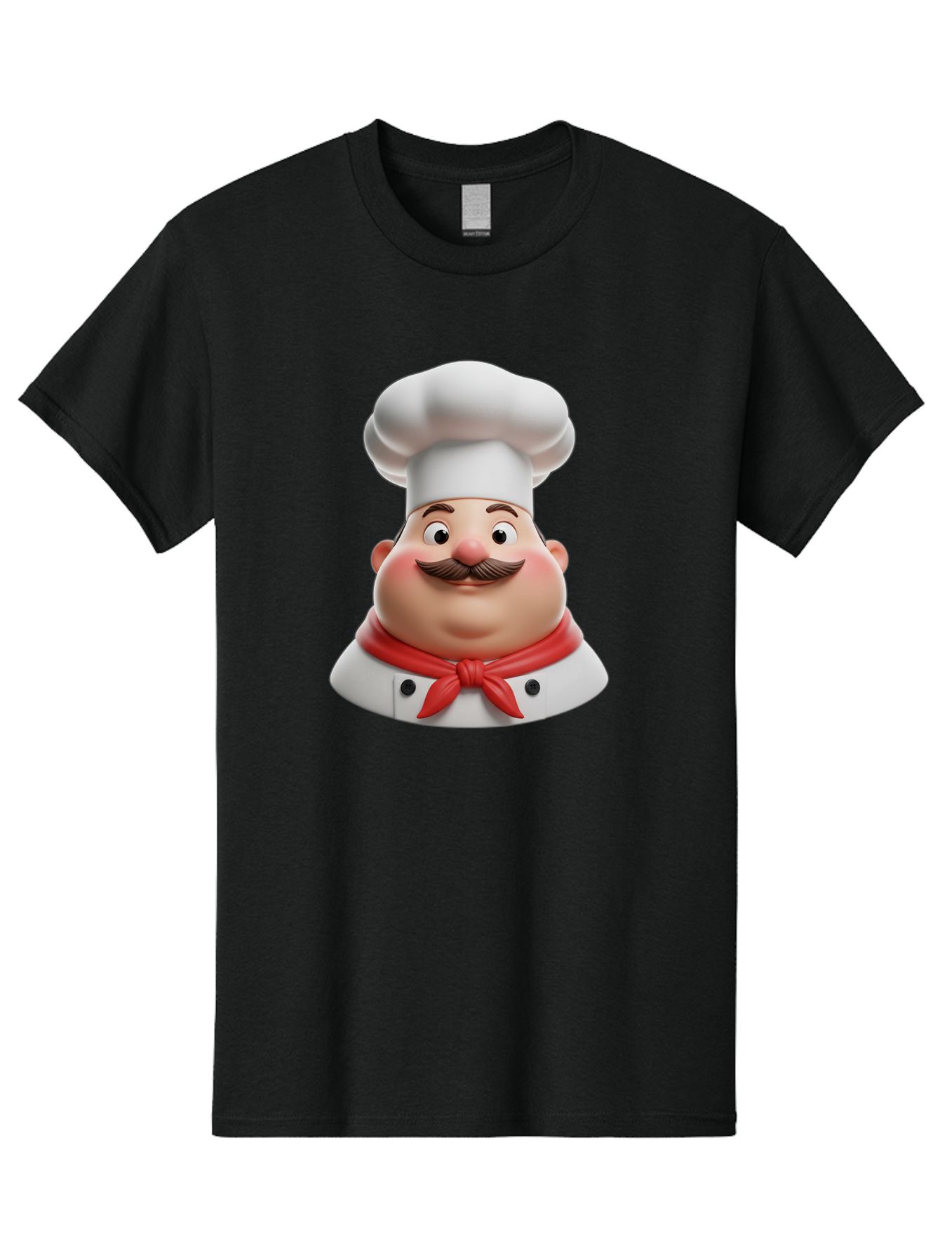 Chef Men'S Graphic Tee, 100% Cotton, Comfortable Casual Summer Wear, Machine Washable, Cartoon Chef, Smiling Man, Mustache, White Hat, Red Scarf, Chef'S Uniform, Cooking, Culinary Arts, Kitchen, Food Preparation Bac844