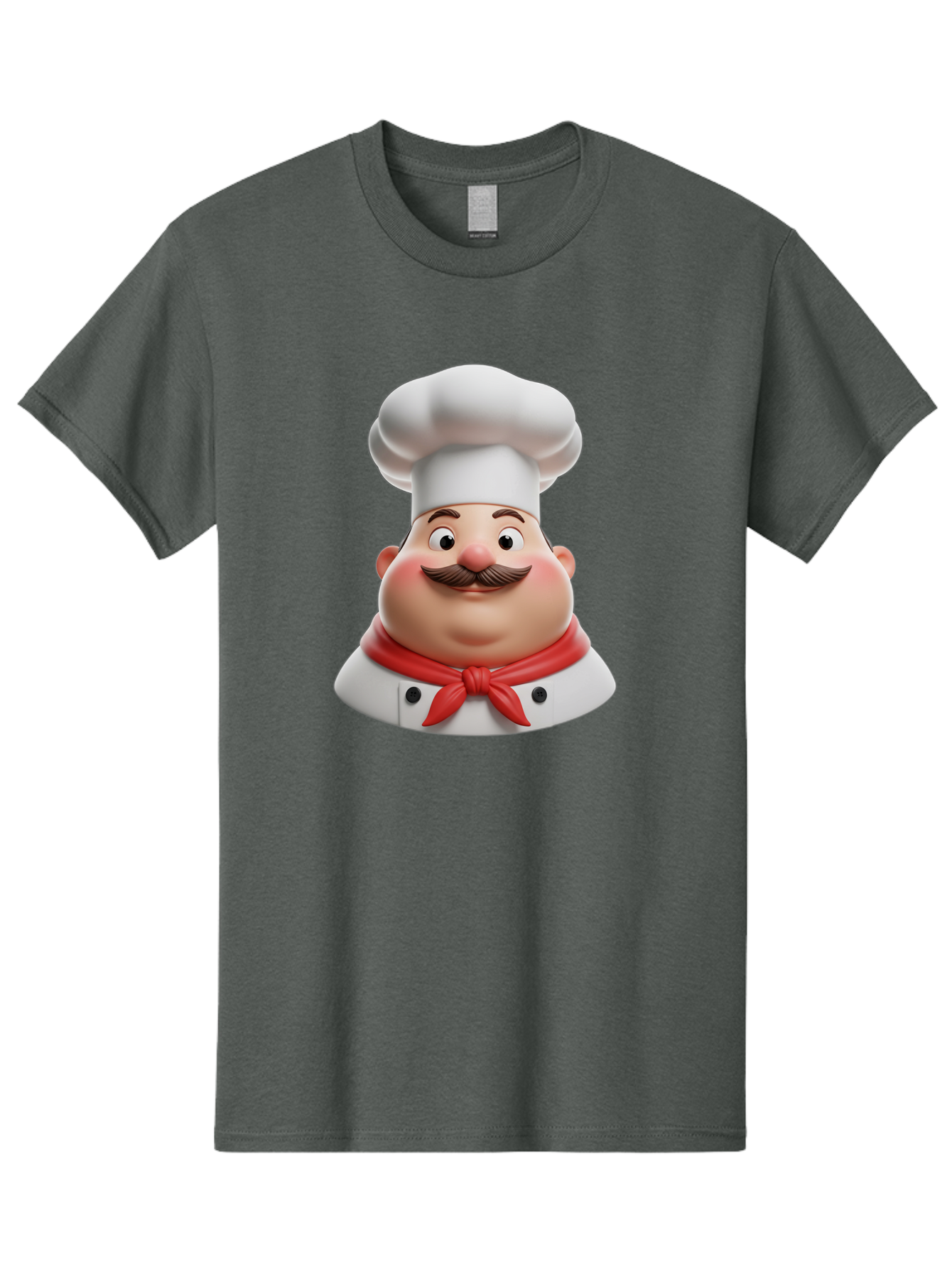 Chef Men'S Graphic Tee, 100% Cotton, Comfortable Casual Summer Wear, Machine Washable, Cartoon Chef, Smiling Man, Mustache, White Hat, Red Scarf, Chef'S Uniform, Cooking, Culinary Arts, Kitchen, Food Preparation Bac844