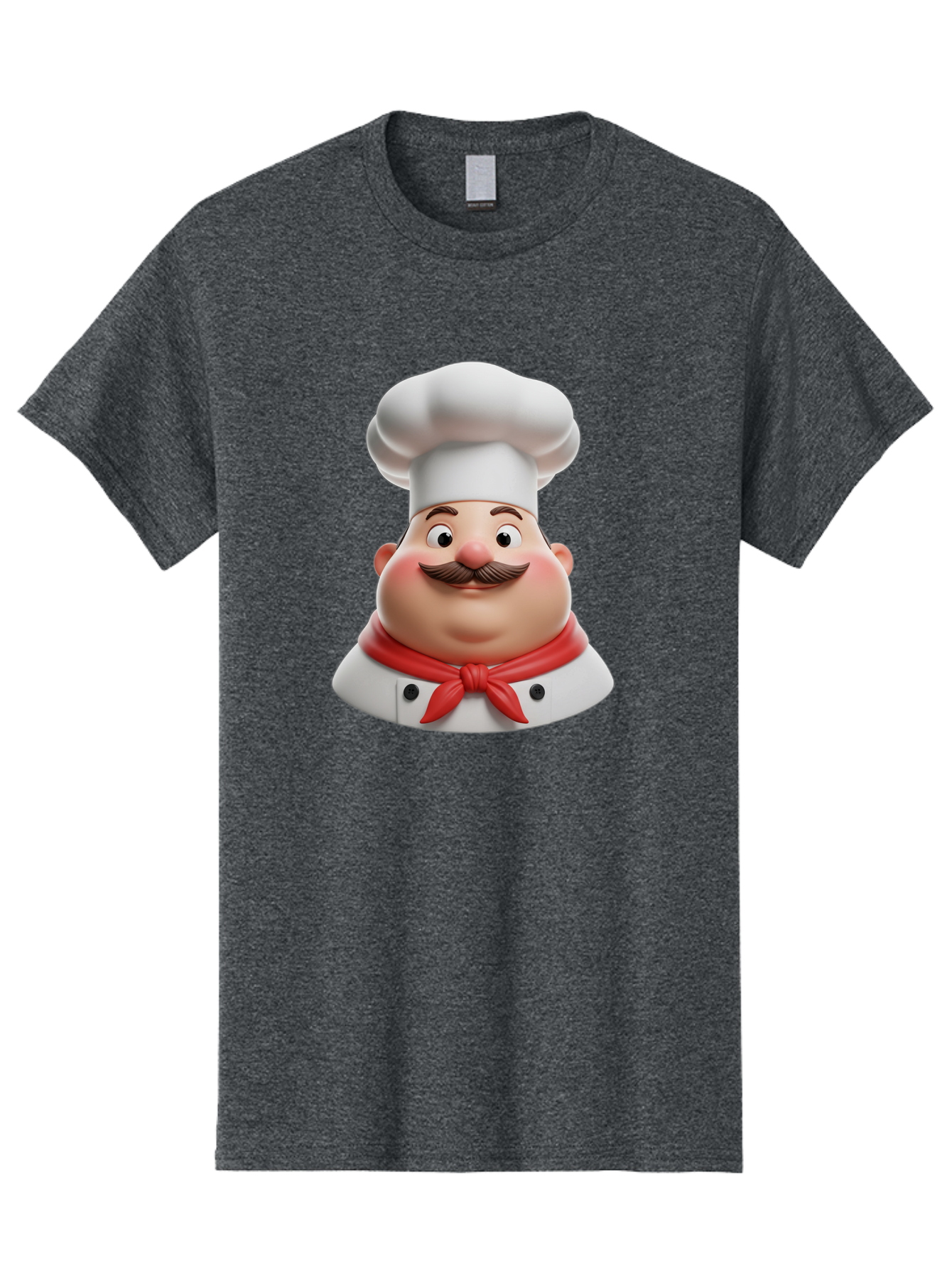 Chef Men'S Graphic Tee, 100% Cotton, Comfortable Casual Summer Wear, Machine Washable, Cartoon Chef, Smiling Man, Mustache, White Hat, Red Scarf, Chef'S Uniform, Cooking, Culinary Arts, Kitchen, Food Preparation Bac844
