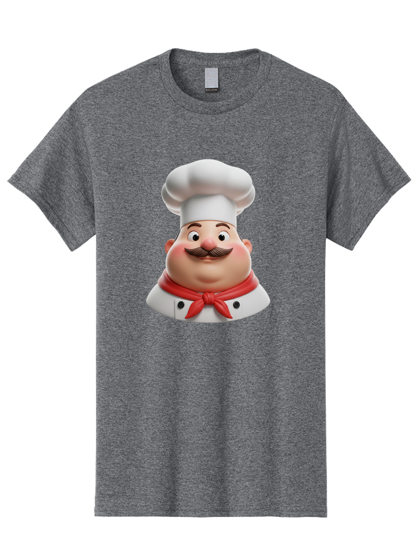 Chef Men'S Graphic Tee, 100% Cotton, Comfortable Casual Summer Wear, Machine Washable, Cartoon Chef, Smiling Man, Mustache, White Hat, Red Scarf, Chef'S Uniform, Cooking, Culinary Arts, Kitchen, Food Preparation Bac844
