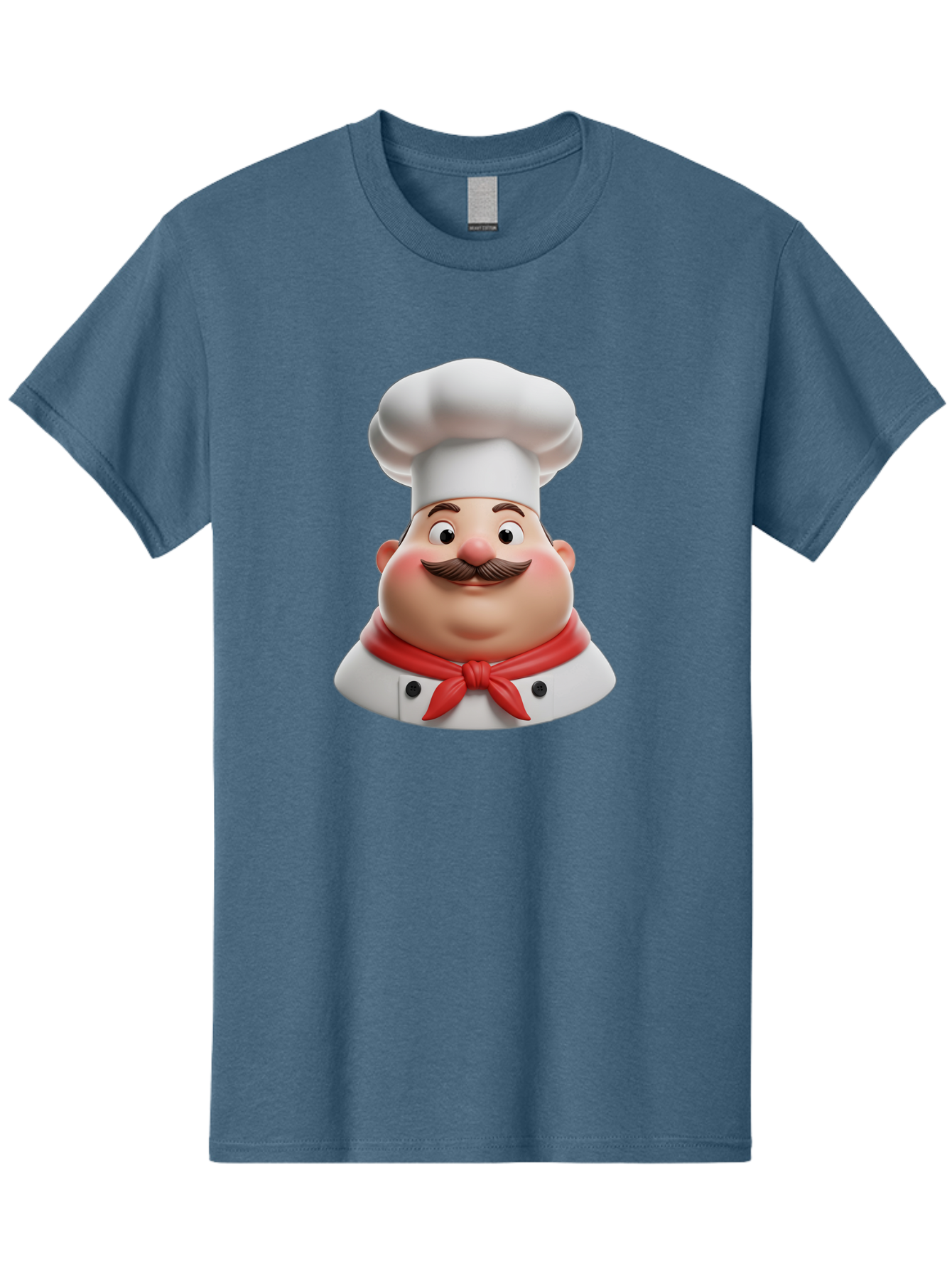 Chef Men'S Graphic Tee, 100% Cotton, Comfortable Casual Summer Wear, Machine Washable, Cartoon Chef, Smiling Man, Mustache, White Hat, Red Scarf, Chef'S Uniform, Cooking, Culinary Arts, Kitchen, Food Preparation Bac844