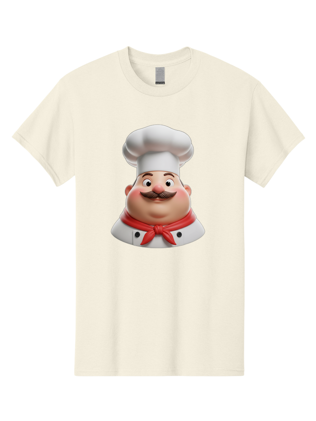 Chef Men'S Graphic Tee, 100% Cotton, Comfortable Casual Summer Wear, Machine Washable, Cartoon Chef, Smiling Man, Mustache, White Hat, Red Scarf, Chef'S Uniform, Cooking, Culinary Arts, Kitchen, Food Preparation Bac844