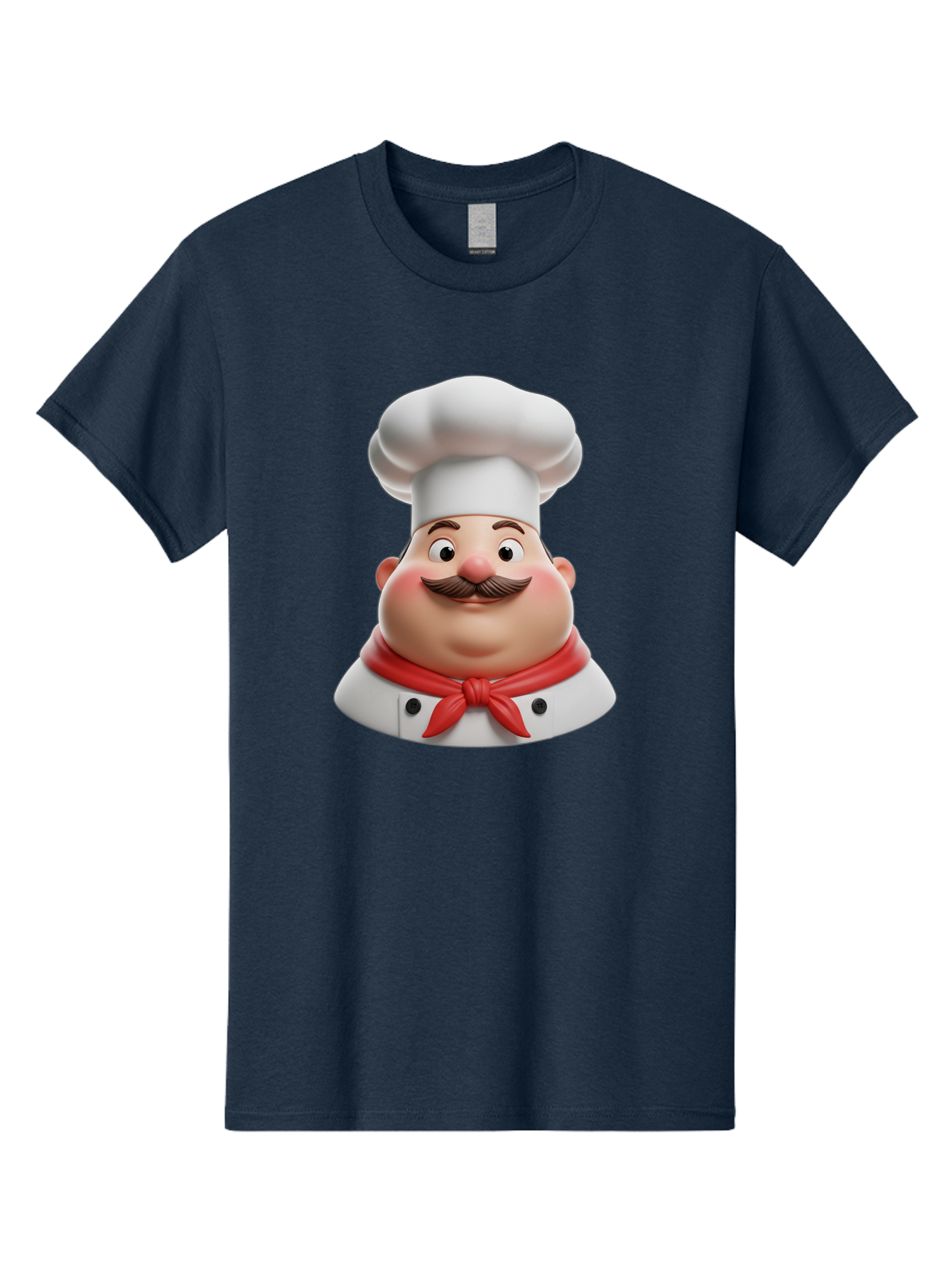 Chef Men'S Graphic Tee, 100% Cotton, Comfortable Casual Summer Wear, Machine Washable, Cartoon Chef, Smiling Man, Mustache, White Hat, Red Scarf, Chef'S Uniform, Cooking, Culinary Arts, Kitchen, Food Preparation Bac844