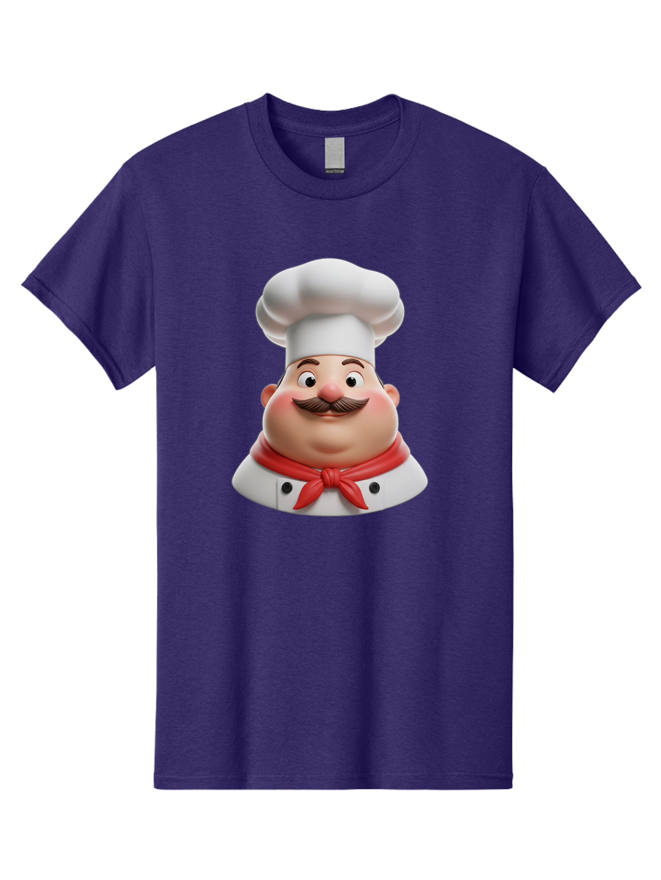 Chef Men'S Graphic Tee, 100% Cotton, Comfortable Casual Summer Wear, Machine Washable, Cartoon Chef, Smiling Man, Mustache, White Hat, Red Scarf, Chef'S Uniform, Cooking, Culinary Arts, Kitchen, Food Preparation Bac844