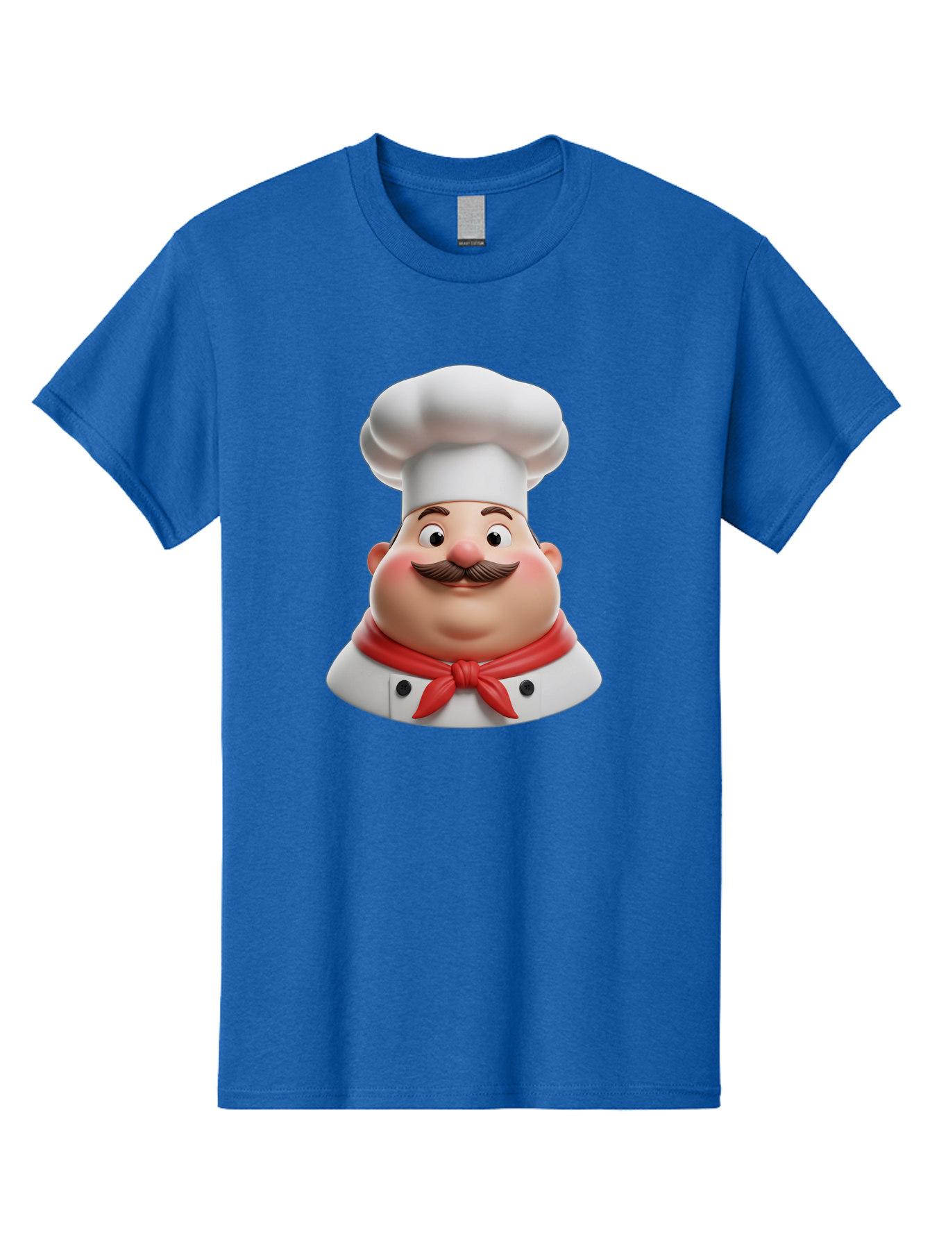Chef Men'S Graphic Tee, 100% Cotton, Comfortable Casual Summer Wear, Machine Washable, Cartoon Chef, Smiling Man, Mustache, White Hat, Red Scarf, Chef'S Uniform, Cooking, Culinary Arts, Kitchen, Food Preparation Bac844
