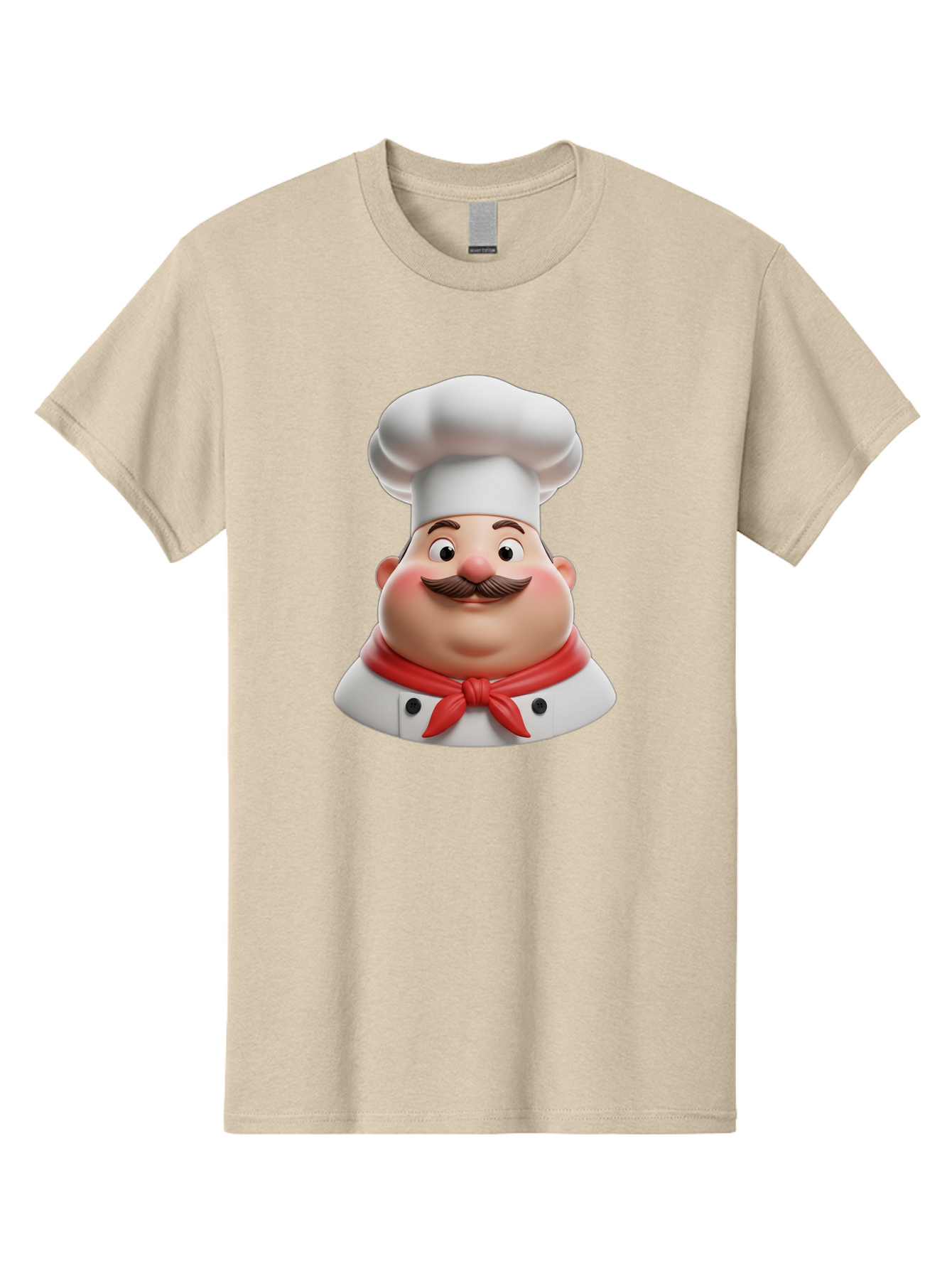 Chef Men'S Graphic Tee, 100% Cotton, Comfortable Casual Summer Wear, Machine Washable, Cartoon Chef, Smiling Man, Mustache, White Hat, Red Scarf, Chef'S Uniform, Cooking, Culinary Arts, Kitchen, Food Preparation Bac844