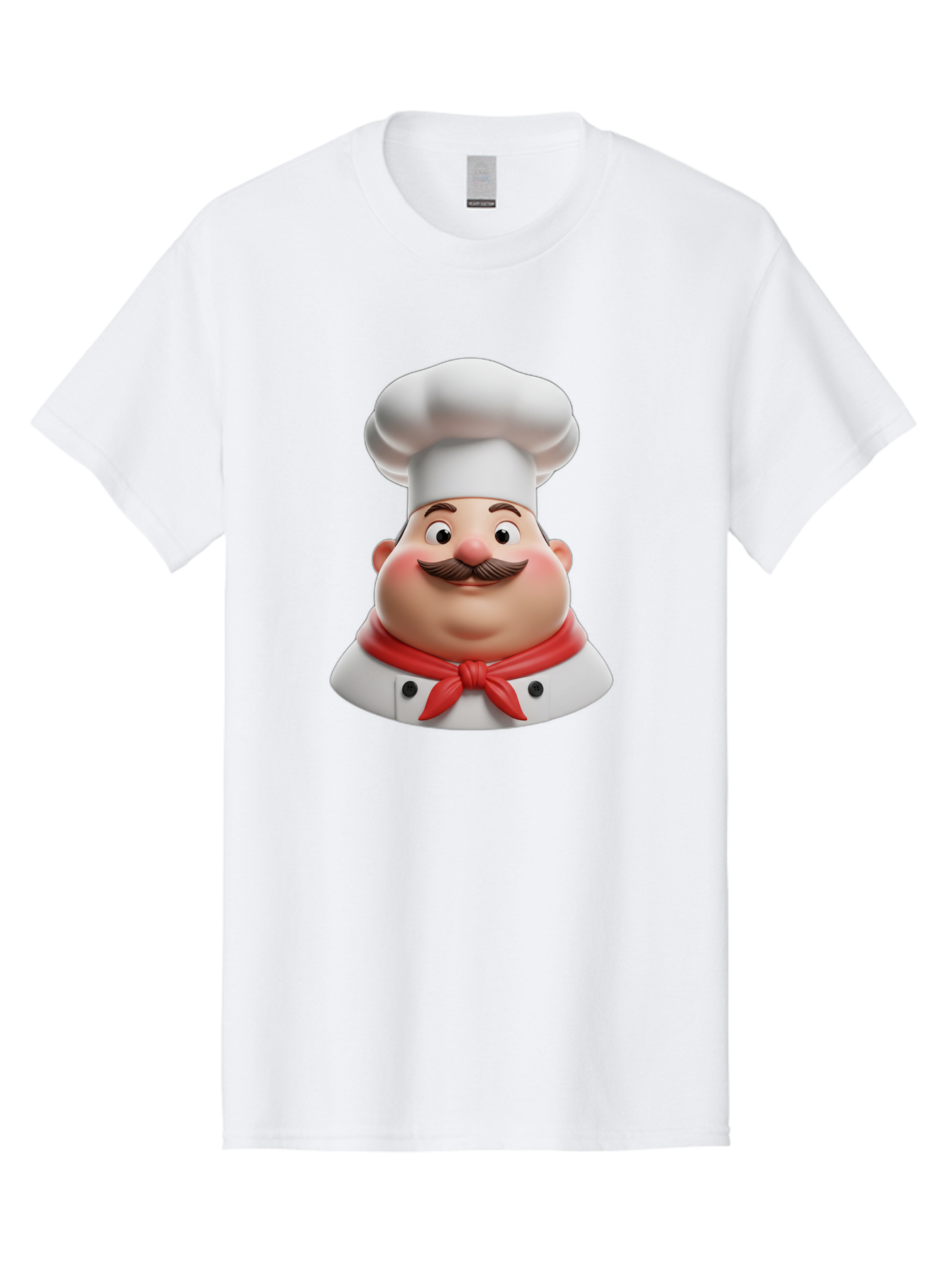 Chef Men'S Graphic Tee, 100% Cotton, Comfortable Casual Summer Wear, Machine Washable, Cartoon Chef, Smiling Man, Mustache, White Hat, Red Scarf, Chef'S Uniform, Cooking, Culinary Arts, Kitchen, Food Preparation Bac844