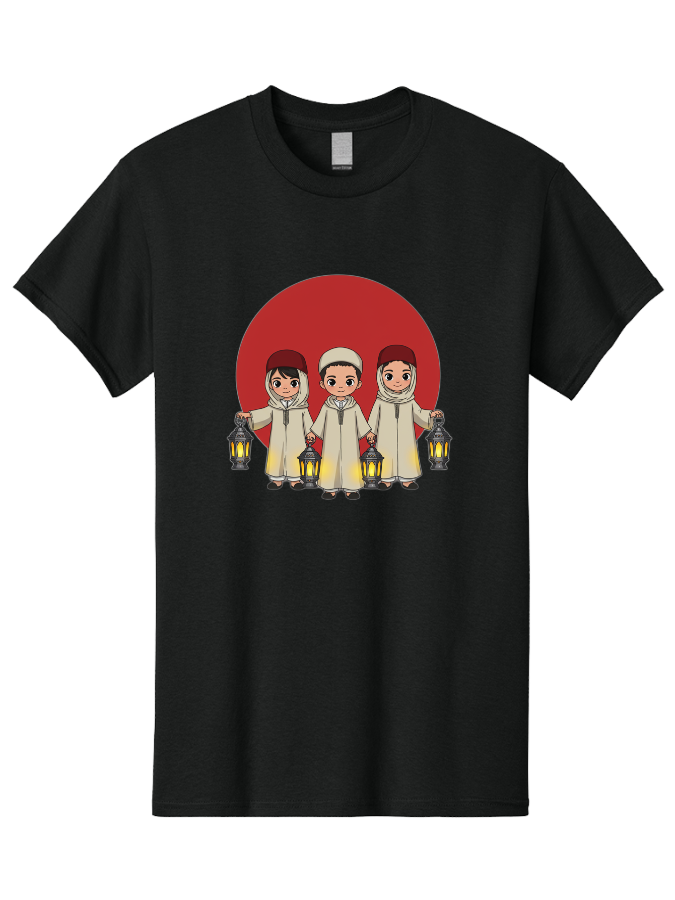 Children-With-Lanterns-1 Men'S Graphic Tee, 100% Cotton, Comfortable Casual Summer Wear, Machine Washable, Children In Traditional Clothing, Holding Lanterns, Ramadan Celebration, Islamic Culture, Festive Atmosphere, Happy Kids, Bac845