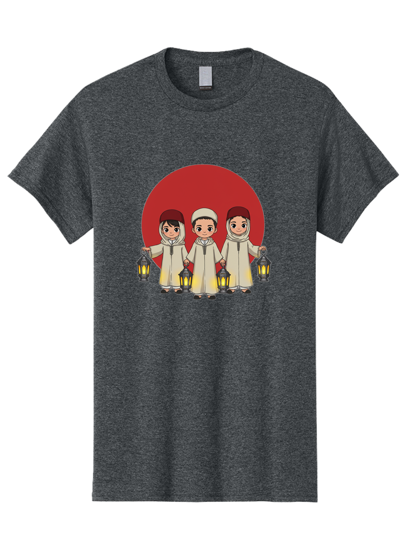 Children-With-Lanterns-1 Men'S Graphic Tee, 100% Cotton, Comfortable Casual Summer Wear, Machine Washable, Children In Traditional Clothing, Holding Lanterns, Ramadan Celebration, Islamic Culture, Festive Atmosphere, Happy Kids, Bac845