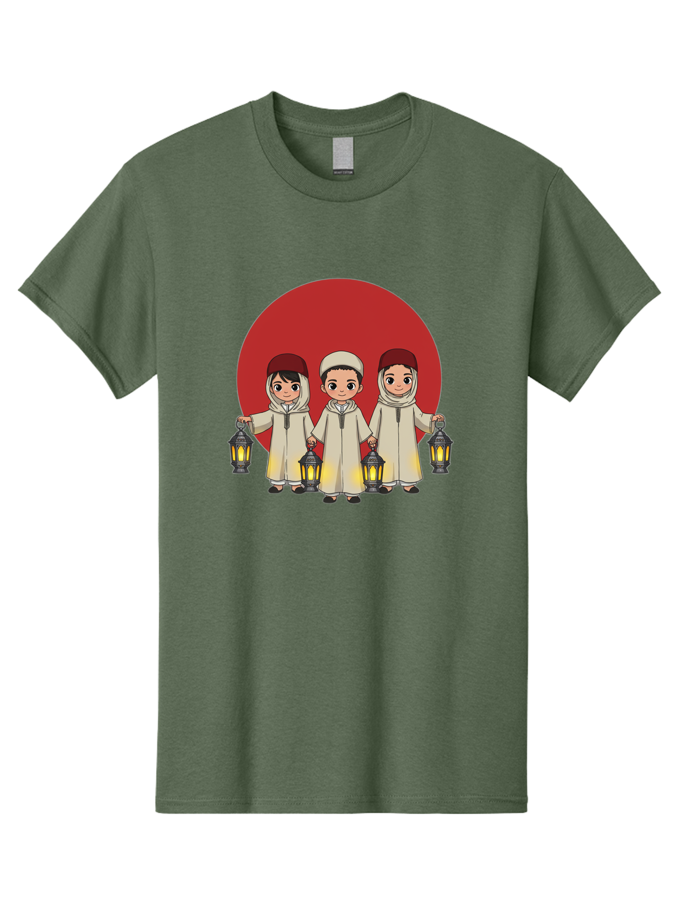 Children-With-Lanterns-1 Men'S Graphic Tee, 100% Cotton, Comfortable Casual Summer Wear, Machine Washable, Children In Traditional Clothing, Holding Lanterns, Ramadan Celebration, Islamic Culture, Festive Atmosphere, Happy Kids, Bac845