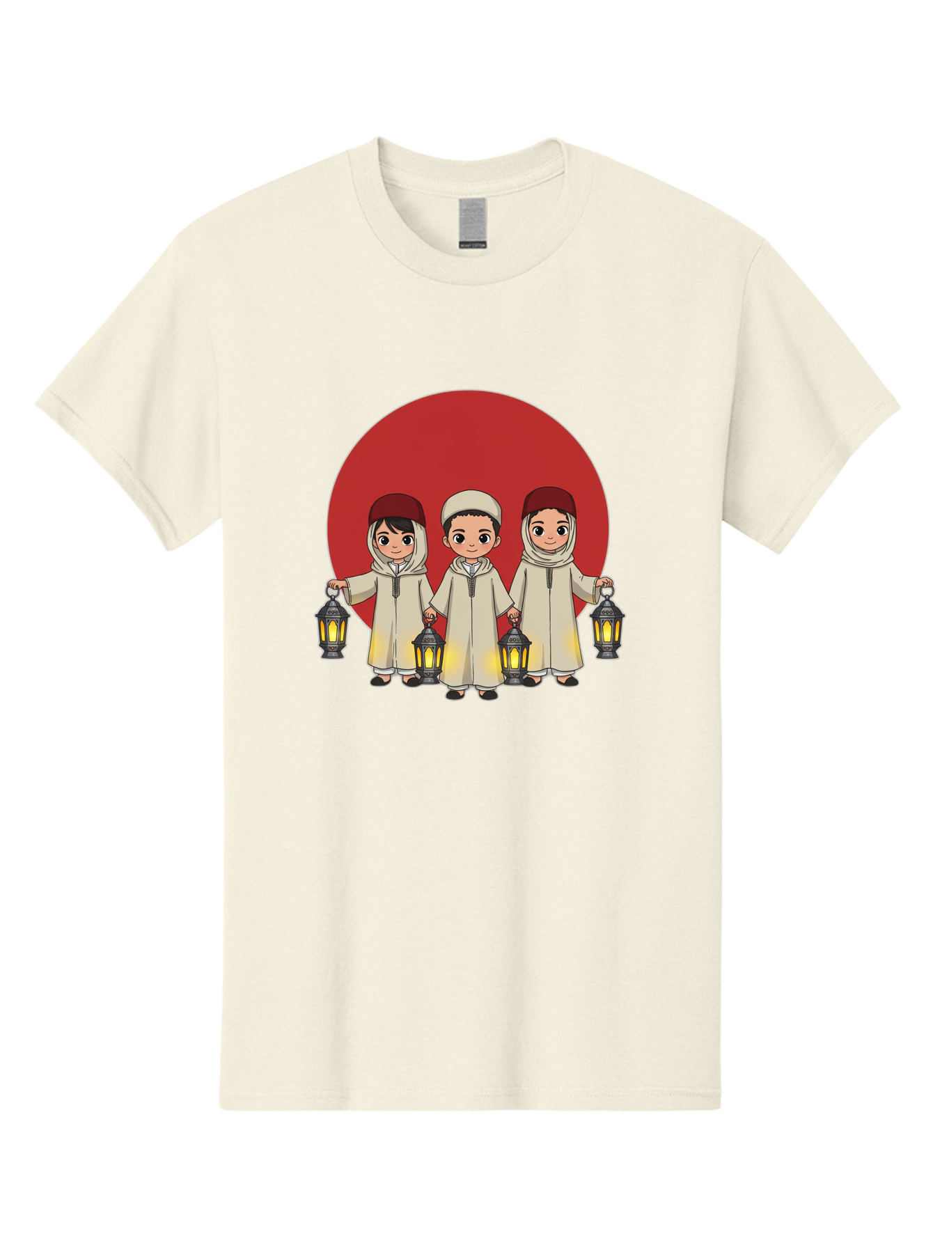 Children-With-Lanterns-1 Men'S Graphic Tee, 100% Cotton, Comfortable Casual Summer Wear, Machine Washable, Children In Traditional Clothing, Holding Lanterns, Ramadan Celebration, Islamic Culture, Festive Atmosphere, Happy Kids, Bac845