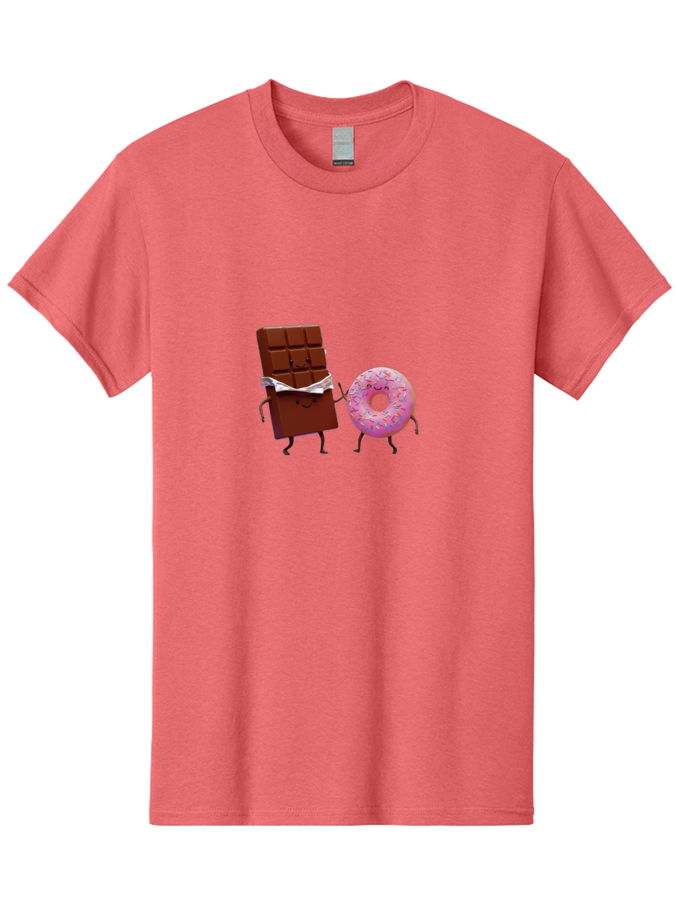 Chocolate-And-Donut Men'S Graphic Tee, 100% Cotton, Comfortable Casual Summer Wear, Machine Washable, Chocolate Bar, Donut With Sprinkles, Cartoon Characters, Sweet Treats, Dessert Lovers, Pastry, Baked Goods, Cute Graphic, Food Illustration Bac847